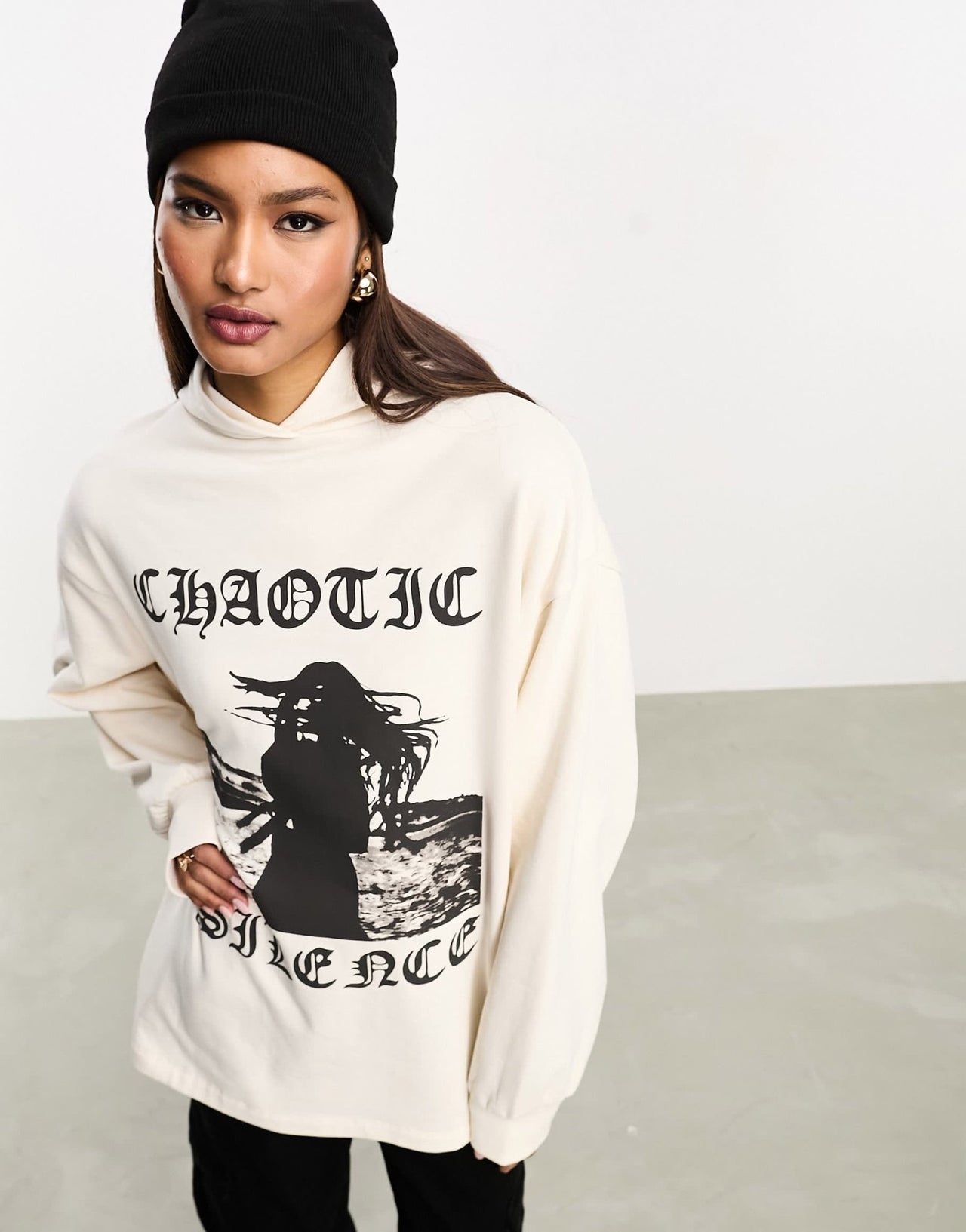 ASOS DESIGN oversized hoodie with chaotic silence indie graphic in neutral - ASOS Sample Sale EU Store