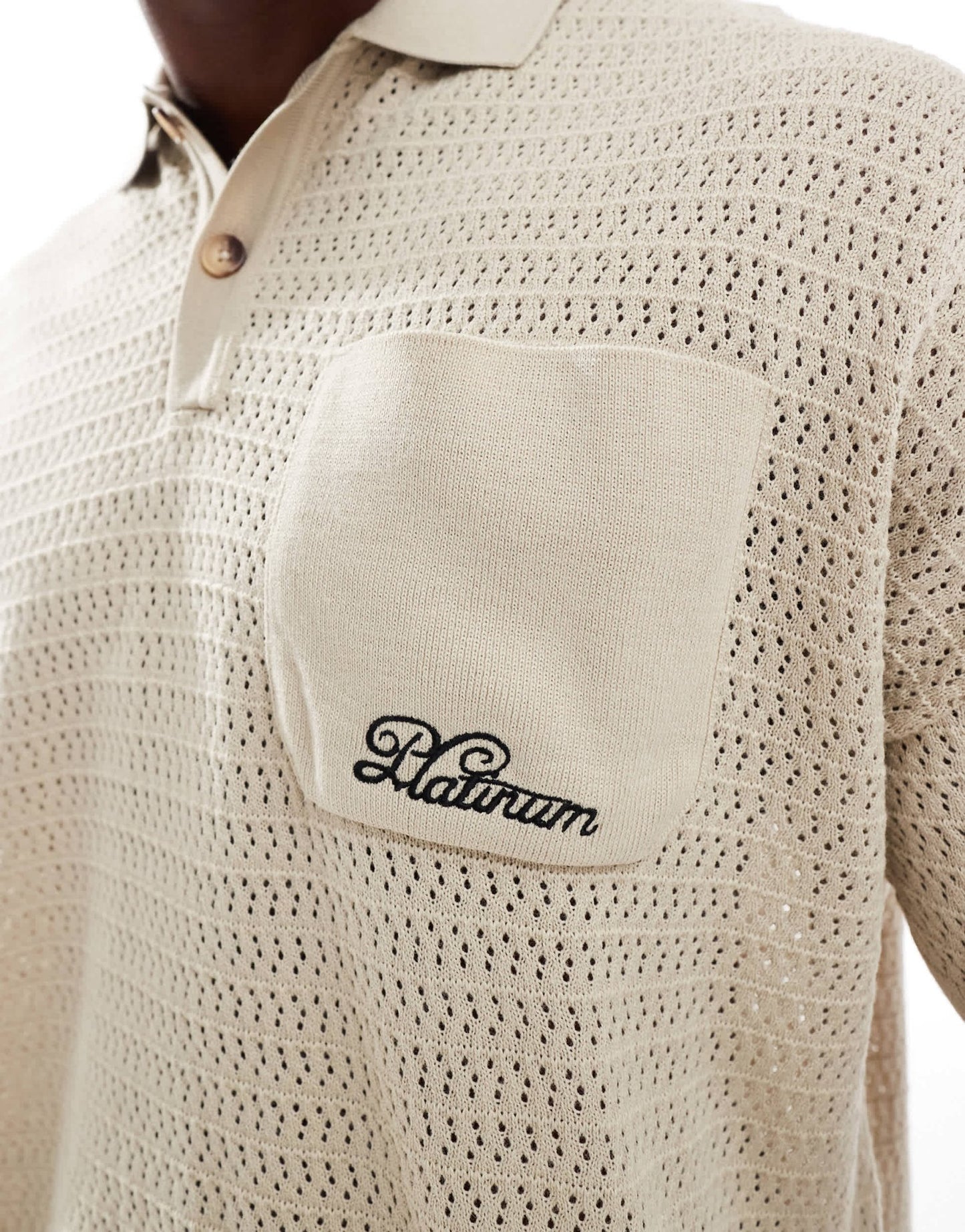 ASOS DESIGN oversized knitted boxy polo shirt with embroidery in neutral - ASOS Sample Sale EU Store