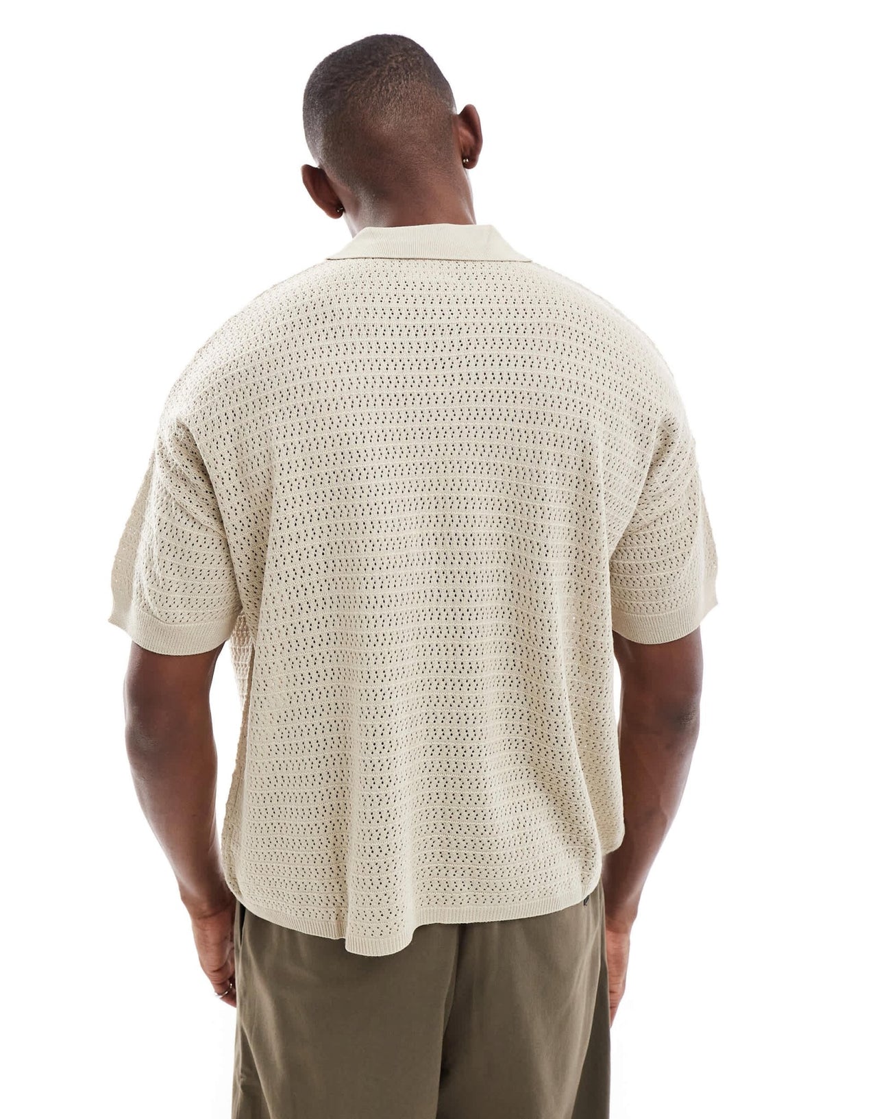 ASOS DESIGN oversized knitted boxy polo shirt with embroidery in neutral - ASOS Sample Sale EU Store