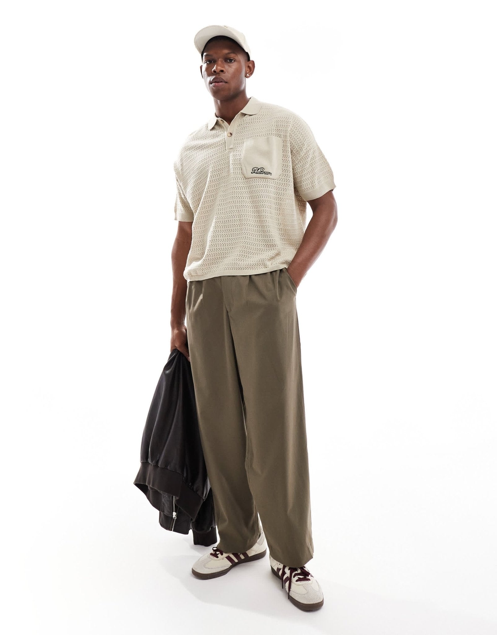 ASOS DESIGN oversized knitted boxy polo shirt with embroidery in neutral - ASOS Sample Sale EU Store