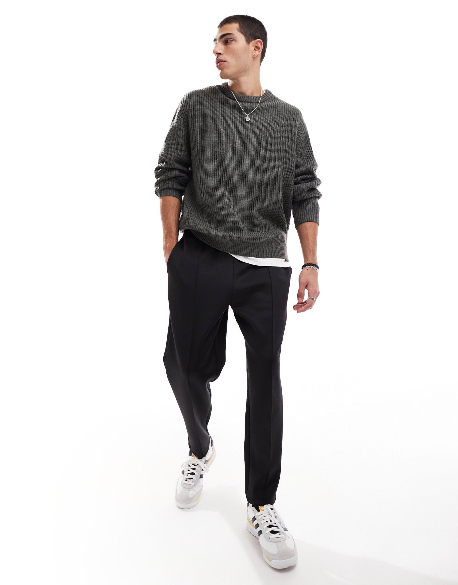 ASOS DESIGN oversized knitted fisherman rib jumper in charcoal marl - ASOS Sample Sale EU Store
