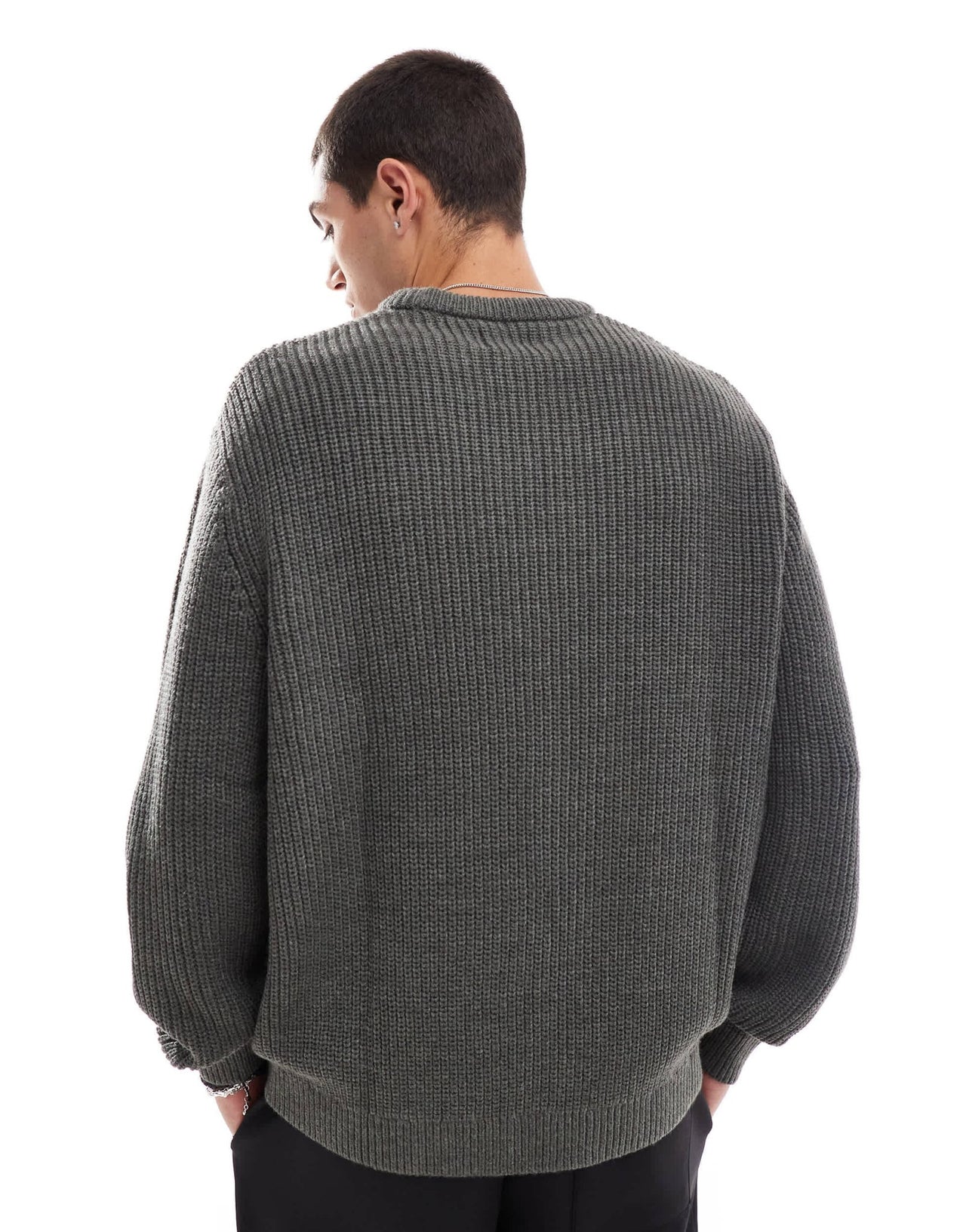 ASOS DESIGN oversized knitted fisherman rib jumper in charcoal marl - ASOS Sample Sale EU Store