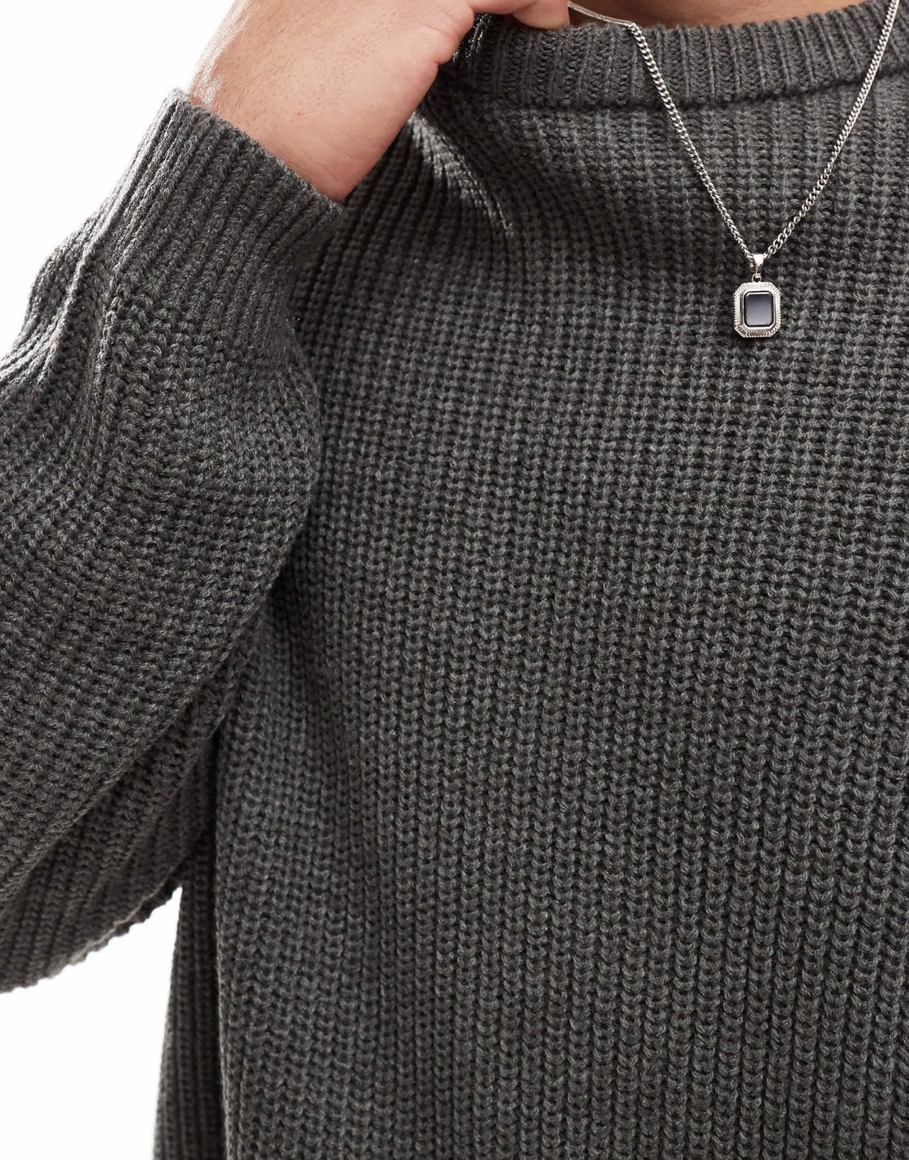 ASOS DESIGN oversized knitted fisherman rib jumper in charcoal marl - ASOS Sample Sale EU Store