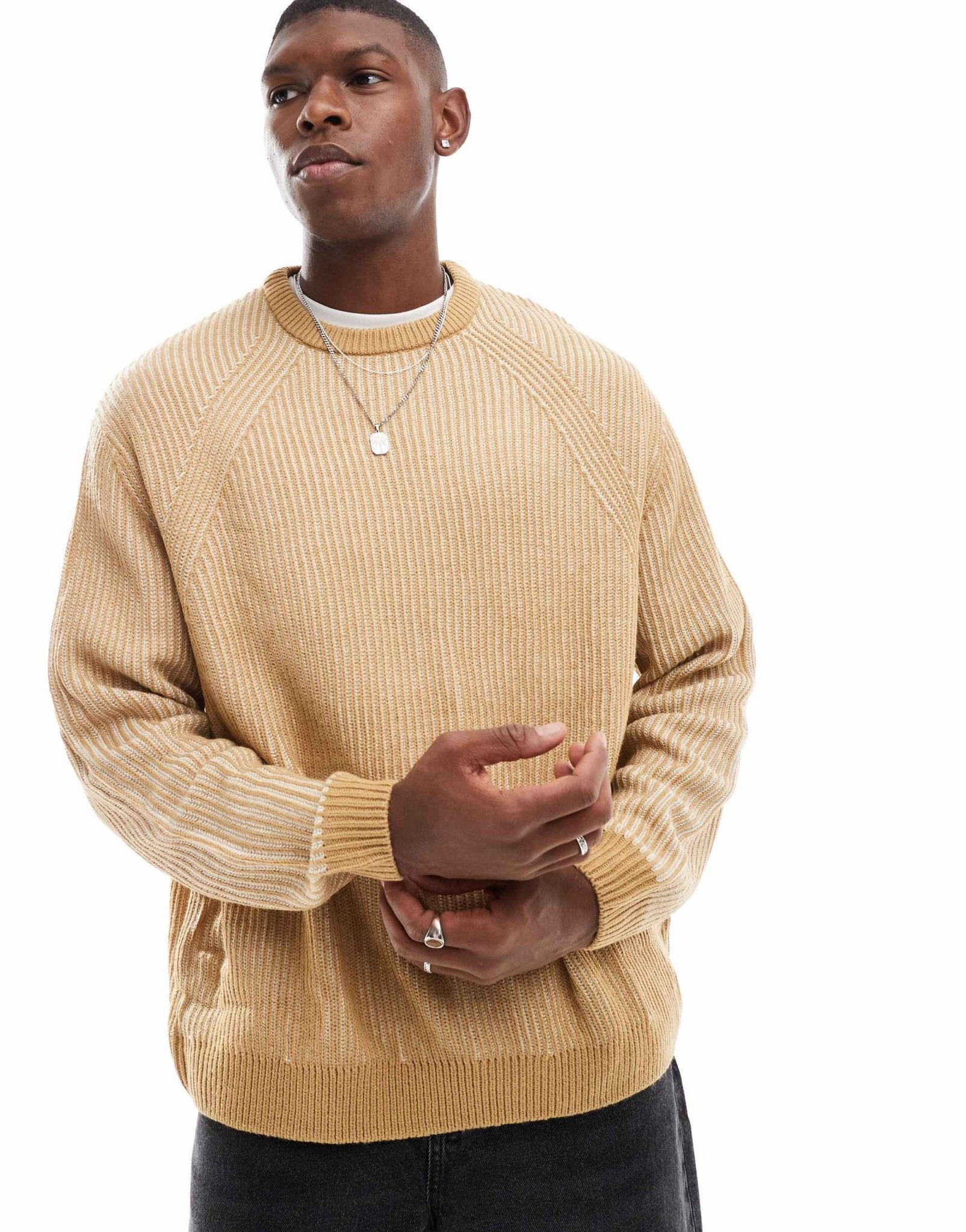 ASOS DESIGN oversized knitted plated fisherman rib jumper in brown - ASOS Sample Sale EU Store