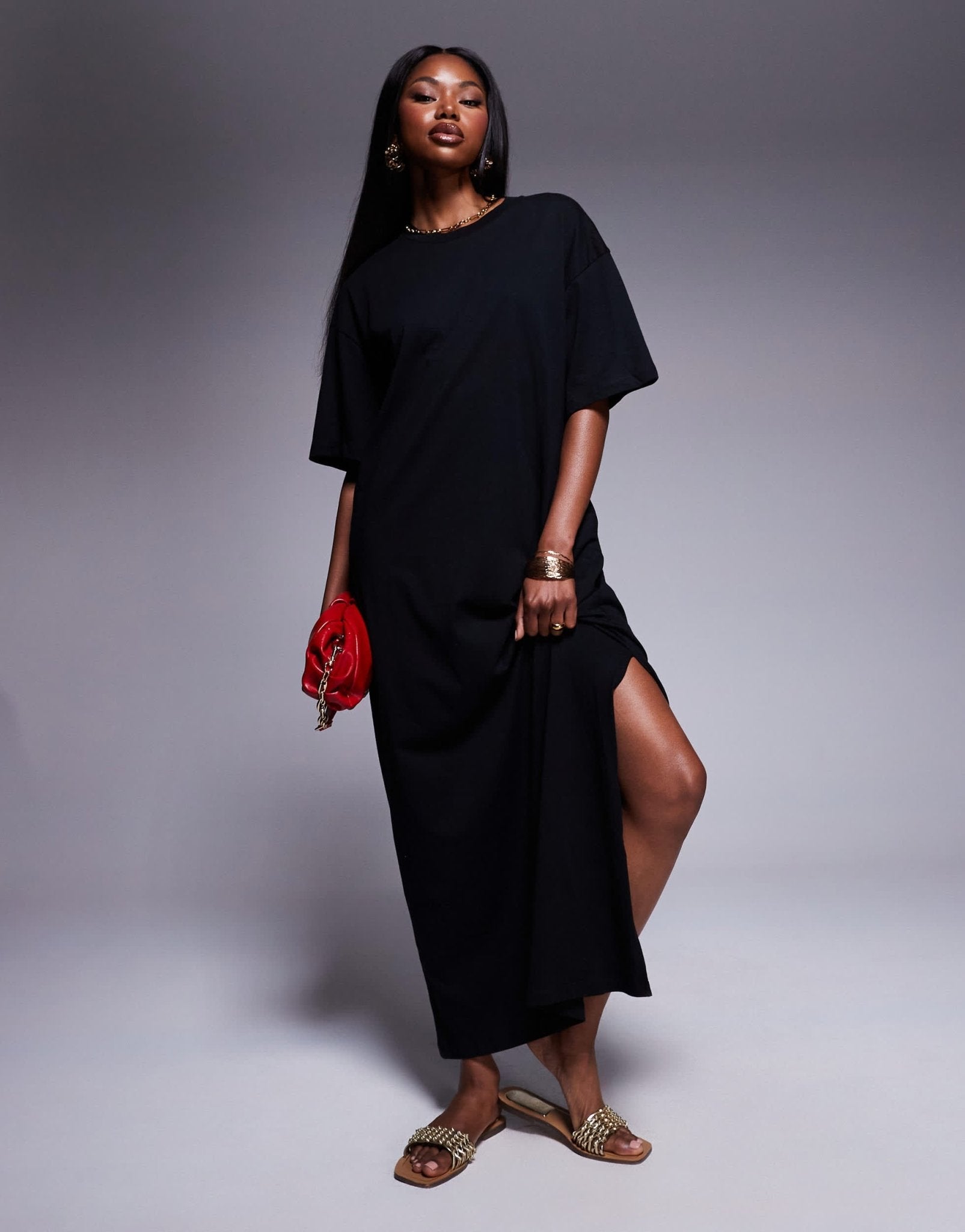 ASOS DESIGN oversized midaxi t-shirt dress in black - ASOS Sample Sale EU Store