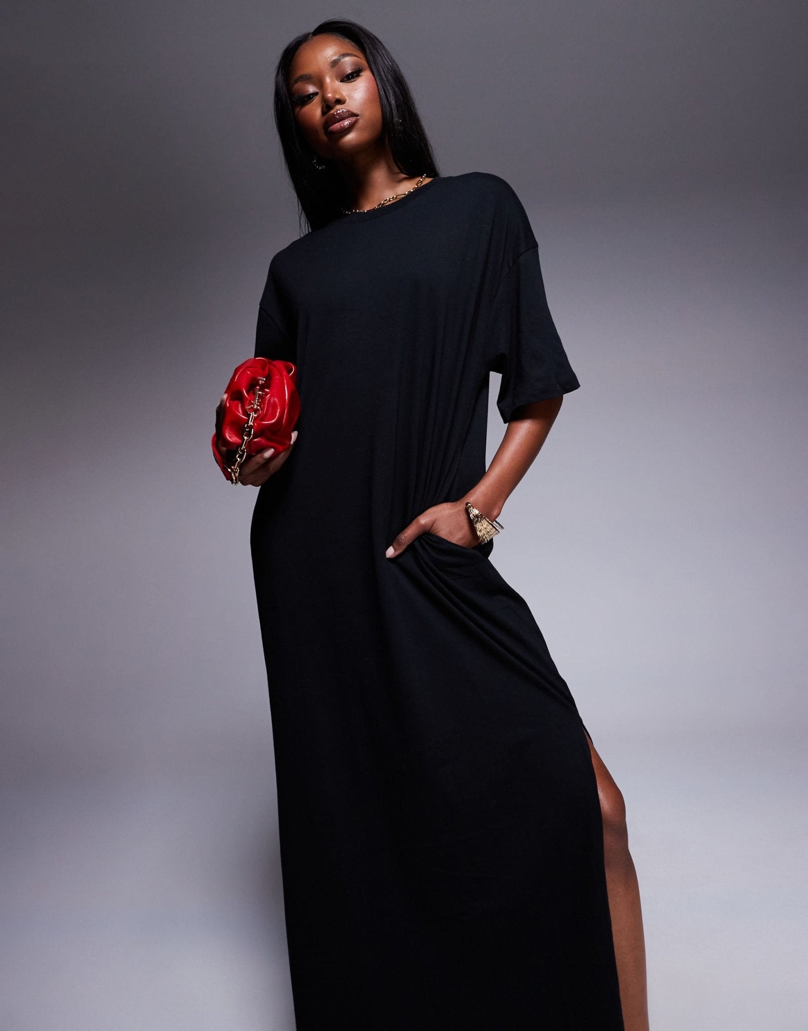 ASOS DESIGN oversized midaxi t-shirt dress in black - ASOS Sample Sale EU Store