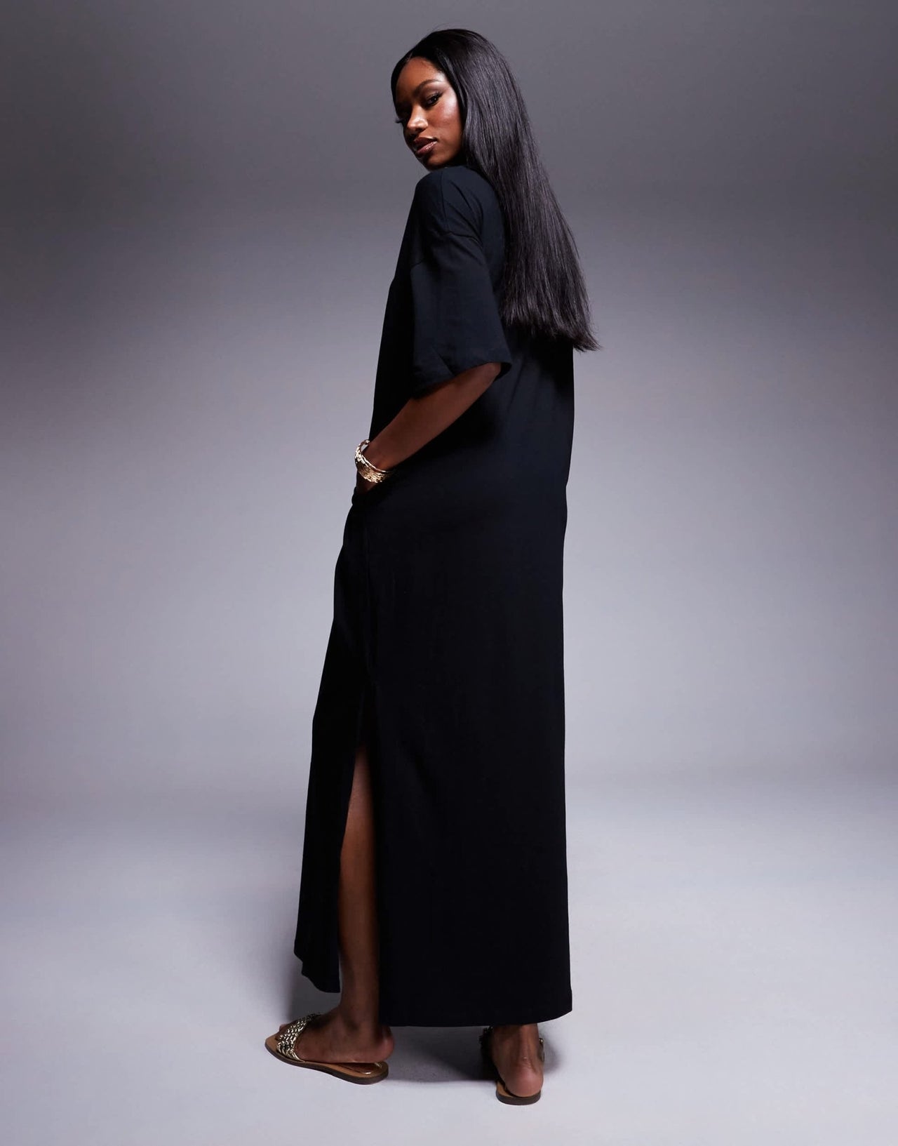 ASOS DESIGN oversized midaxi t-shirt dress in black - ASOS Sample Sale EU Store