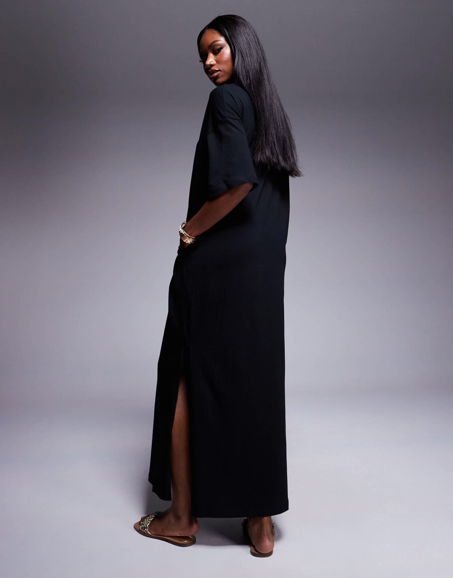 ASOS DESIGN oversized midaxi t-shirt dress in black - ASOS Sample Sale EU Store
