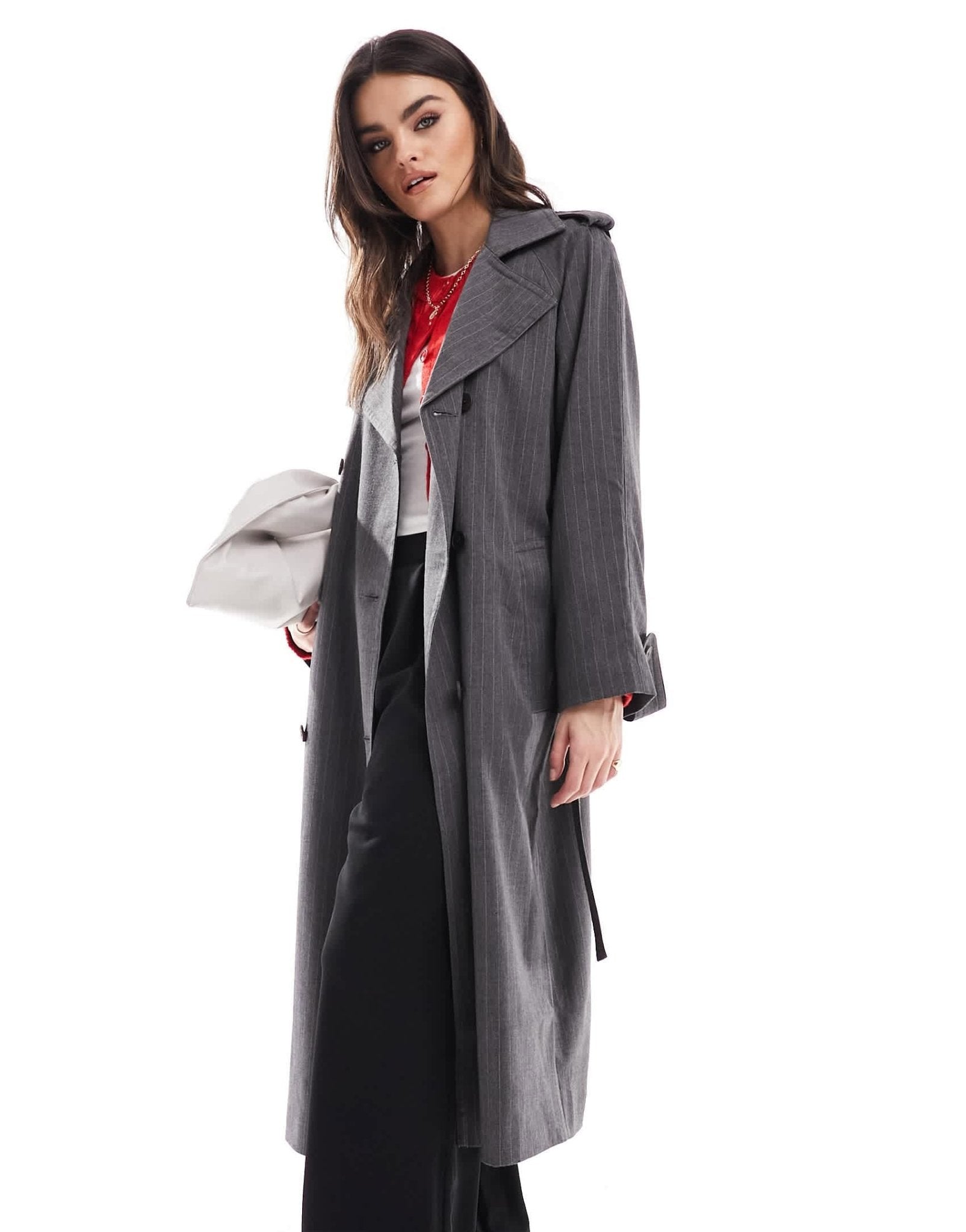 ASOS DESIGN oversized pinstripe trench coat in grey - ASOS Sample Sale EU Store