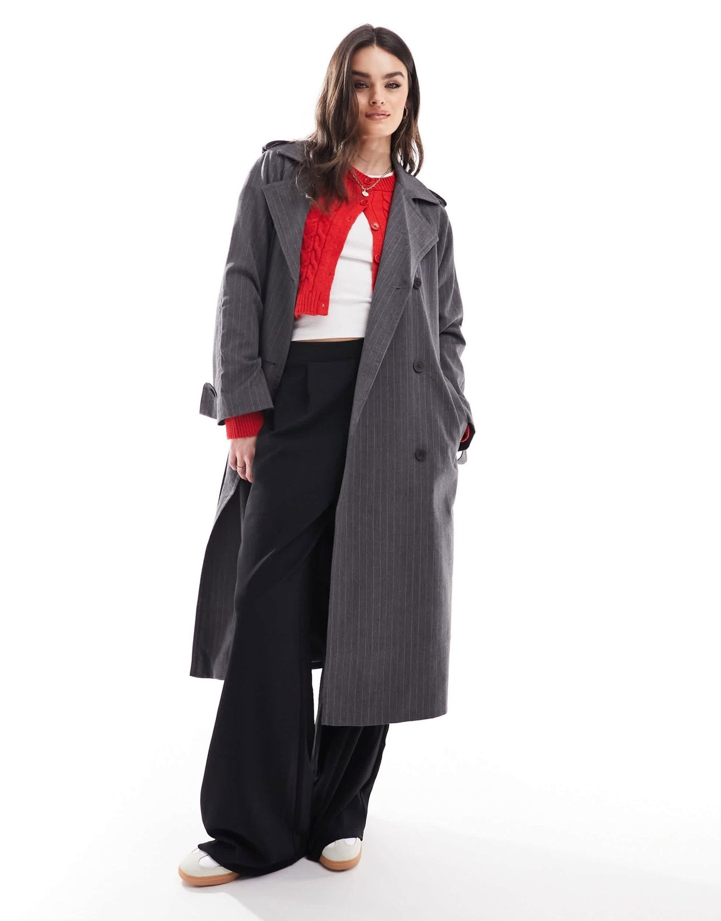 ASOS DESIGN oversized pinstripe trench coat in grey - ASOS Sample Sale EU Store