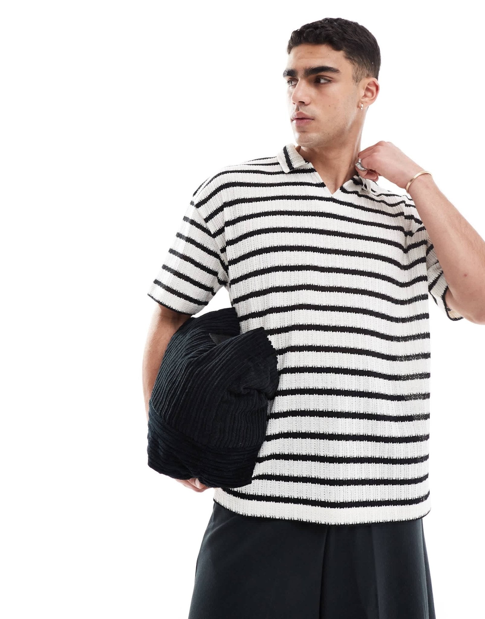 ASOS DESIGN oversized polo shirt with notch neck in texture stripe - ASOS Sample Sale EU Store