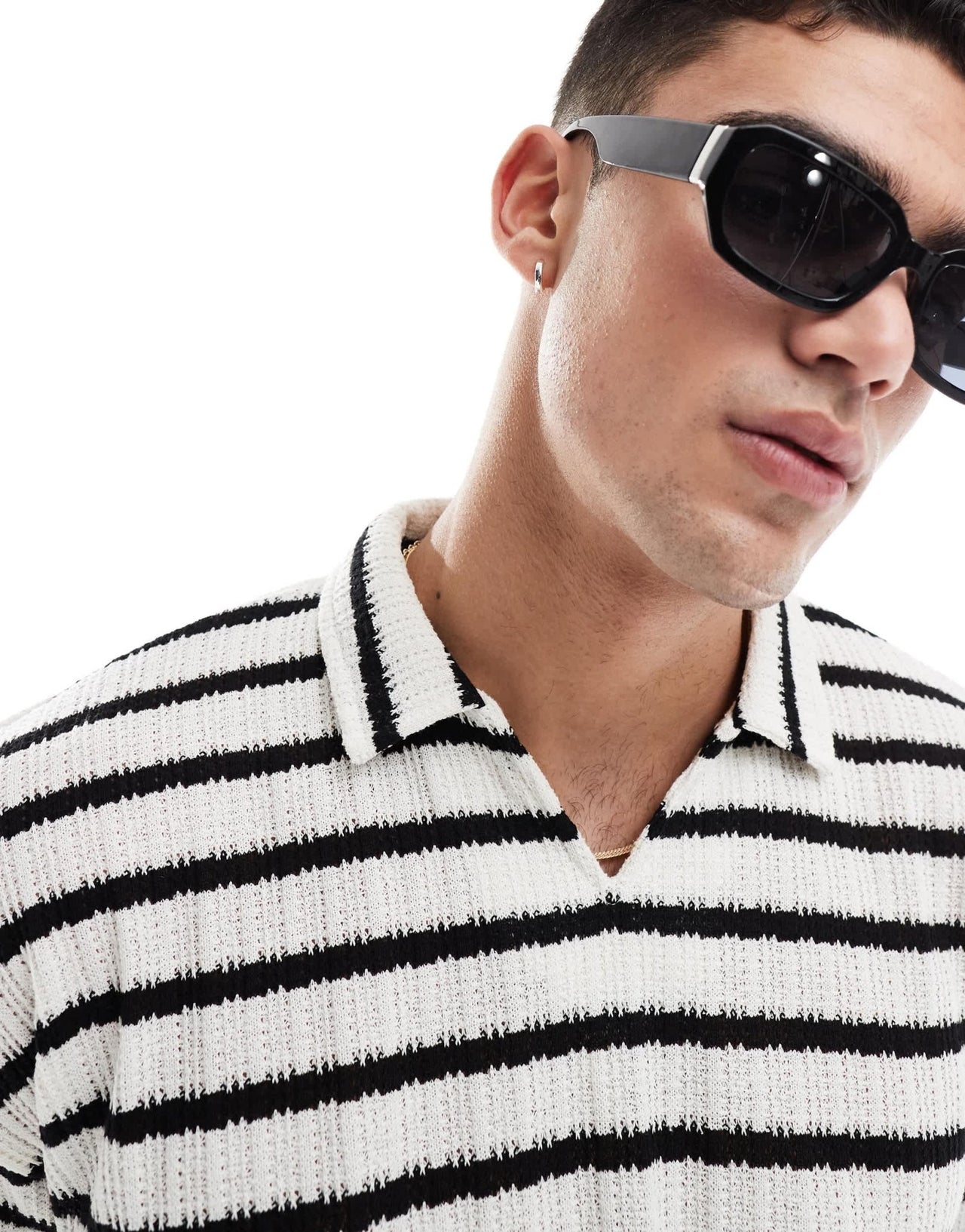 ASOS DESIGN oversized polo shirt with notch neck in texture stripe - ASOS Sample Sale EU Store