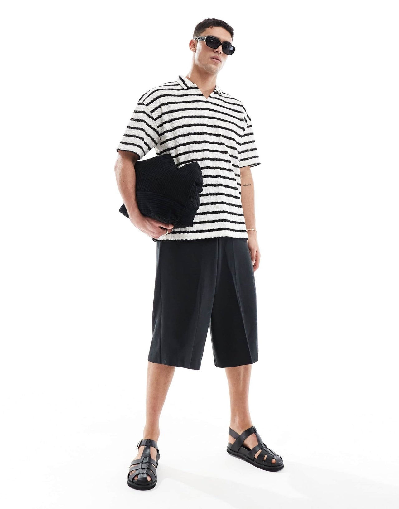 ASOS DESIGN oversized polo shirt with notch neck in texture stripe - ASOS Sample Sale EU Store