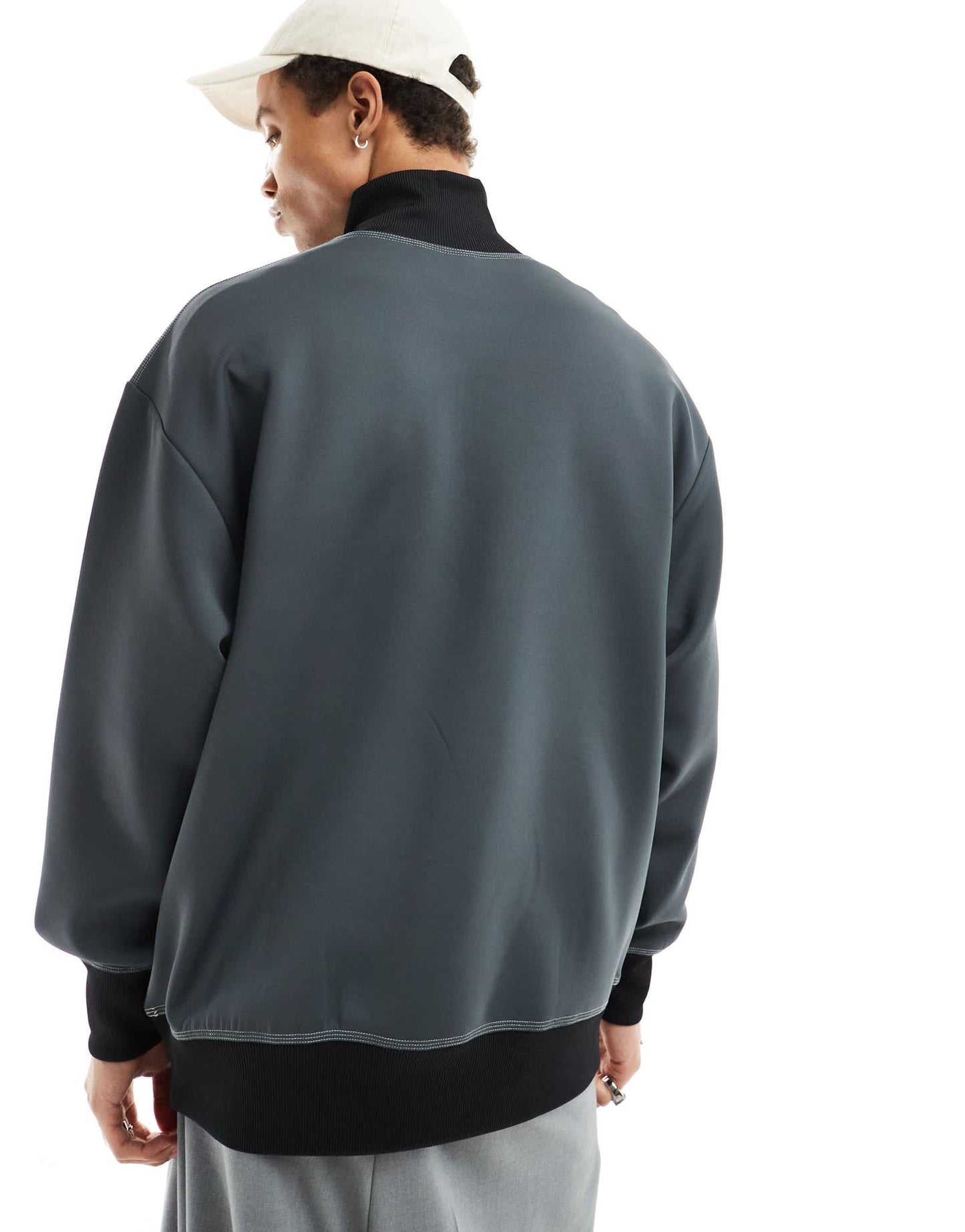 ASOS DESIGN oversized quarter zip funnel neck sweatshirt in scuba - style fabric in grey marl - ASOS Sample Sale EU Store