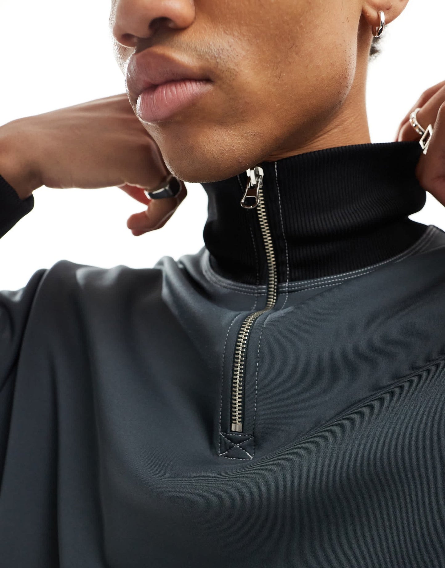 ASOS DESIGN oversized quarter zip funnel neck sweatshirt in scuba - style fabric in grey marl - ASOS Sample Sale EU Store