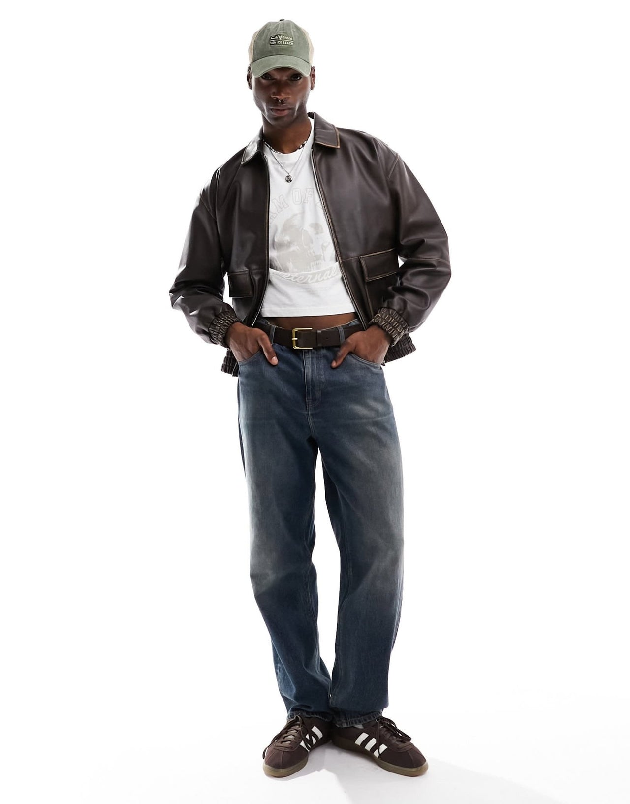 ASOS DESIGN oversized real leather bomber jacket in brown with distressed seams - ASOS Sample Sale EU Store