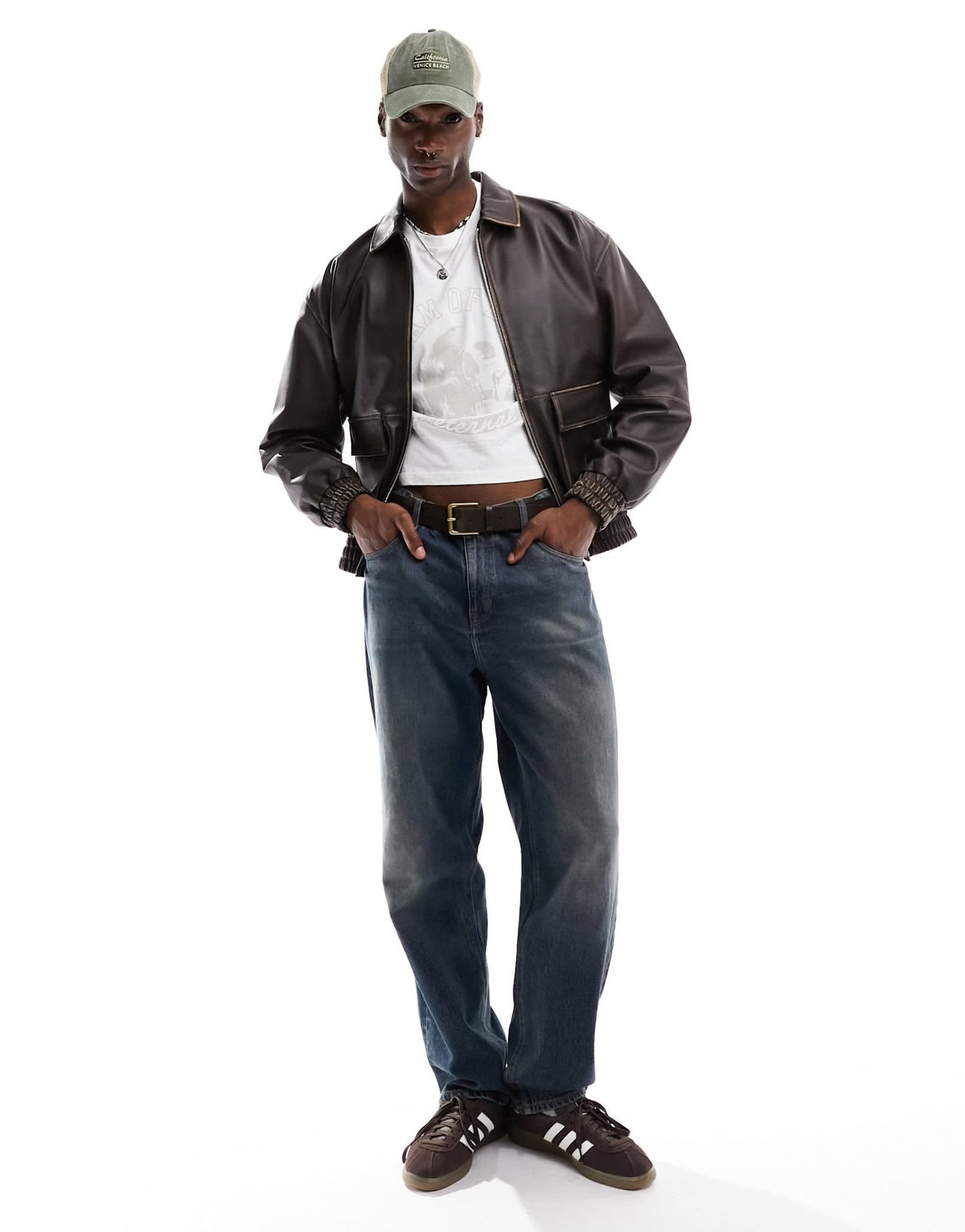 ASOS DESIGN oversized real leather bomber jacket in brown with distressed seams - ASOS Sample Sale EU Store
