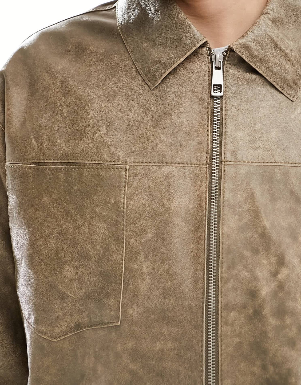 ASOS DESIGN oversized real leather harrington jacket in washed stone - ASOS Sample Sale EU Store