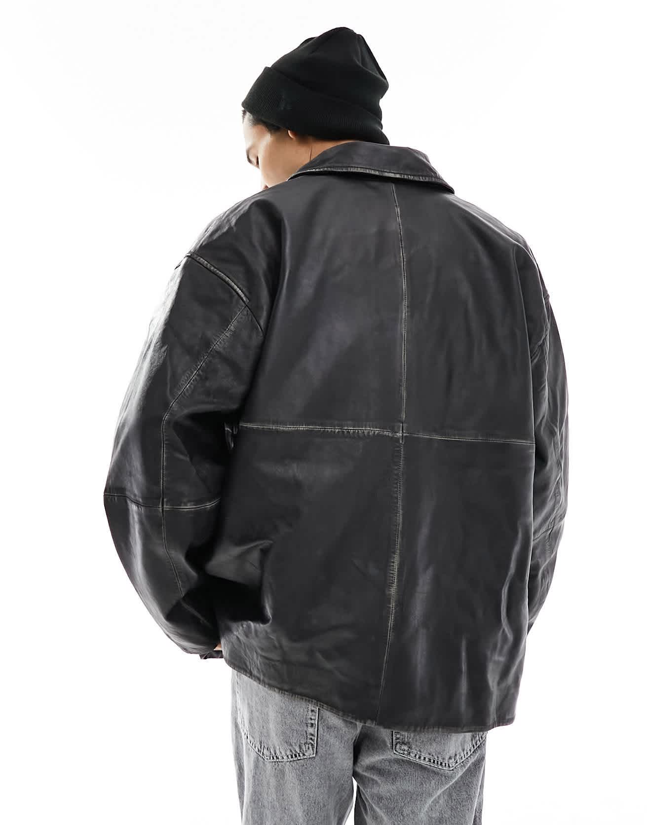 ASOS DESIGN oversized real leather shacket in black - ASOS Sample Sale EU Store