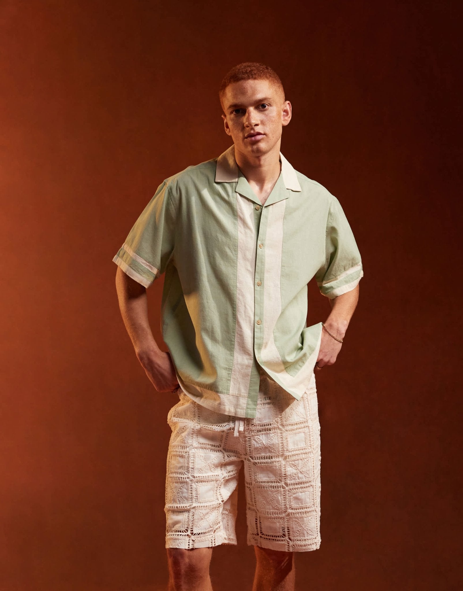 ASOS DESIGN oversized revere shirt in cut and sew in sage - ASOS Sample Sale EU Store
