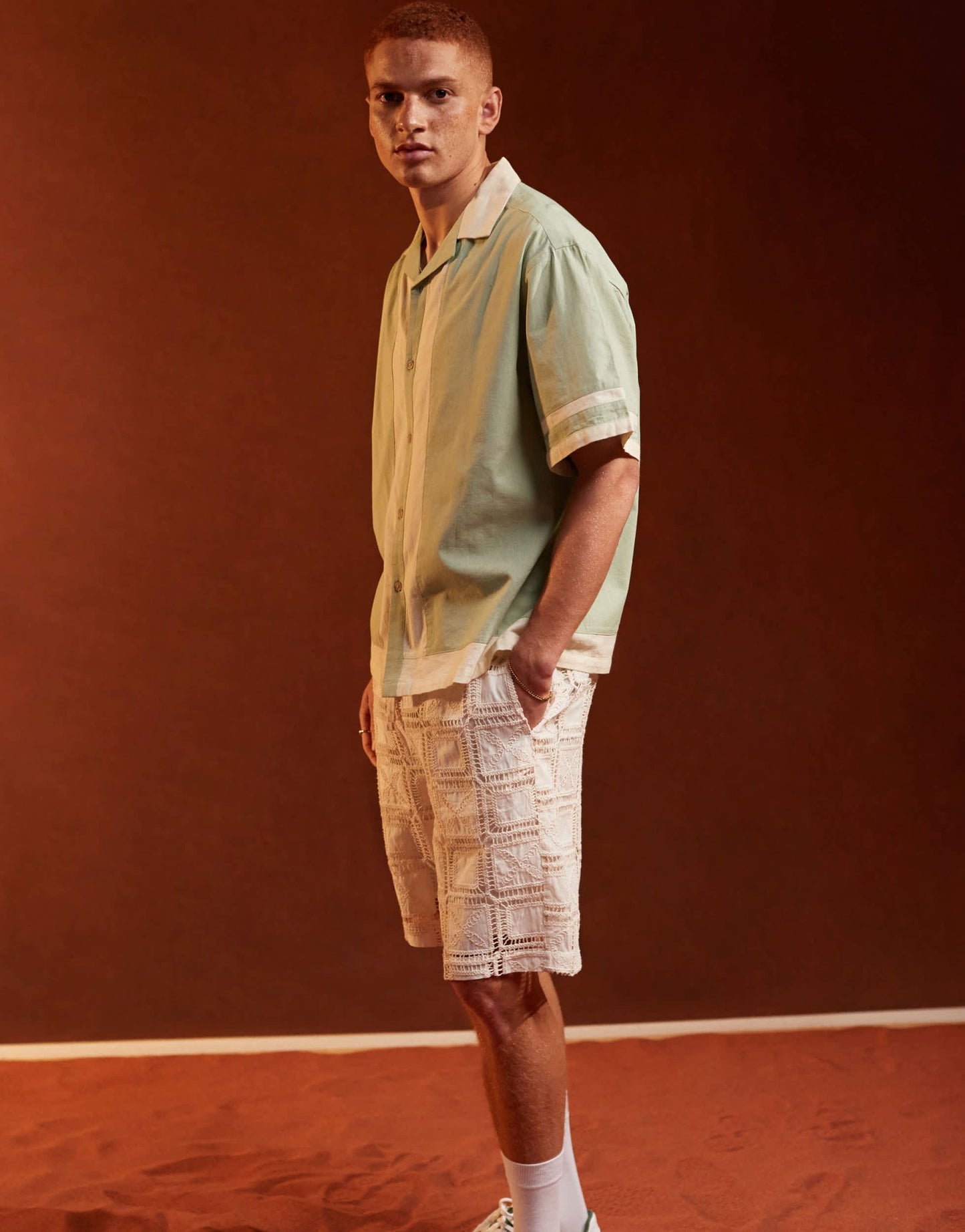 ASOS DESIGN oversized revere shirt in cut and sew in sage - ASOS Sample Sale EU Store