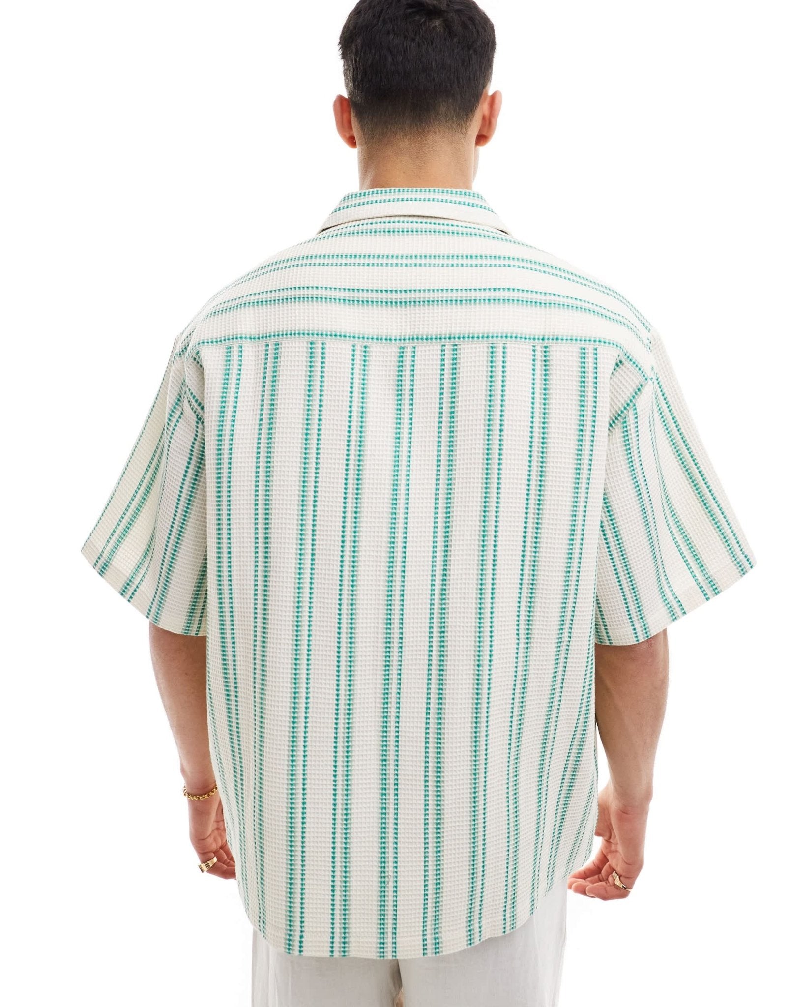 ASOS DESIGN oversized revere shirt in green waffle stripe - ASOS Sample Sale EU Store
