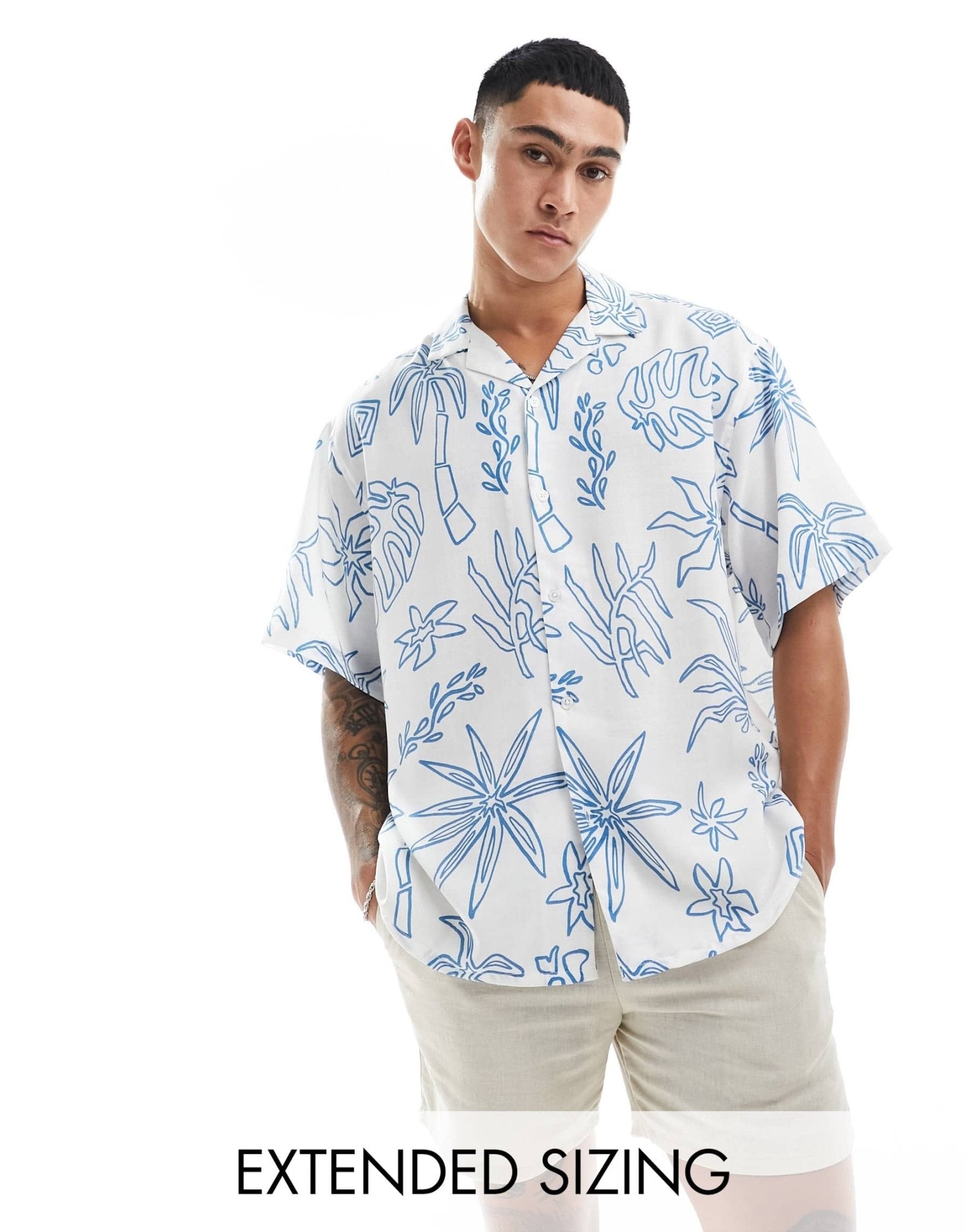 ASOS DESIGN oversized revere shirt in line drawn print - ASOS Sample Sale EU Store