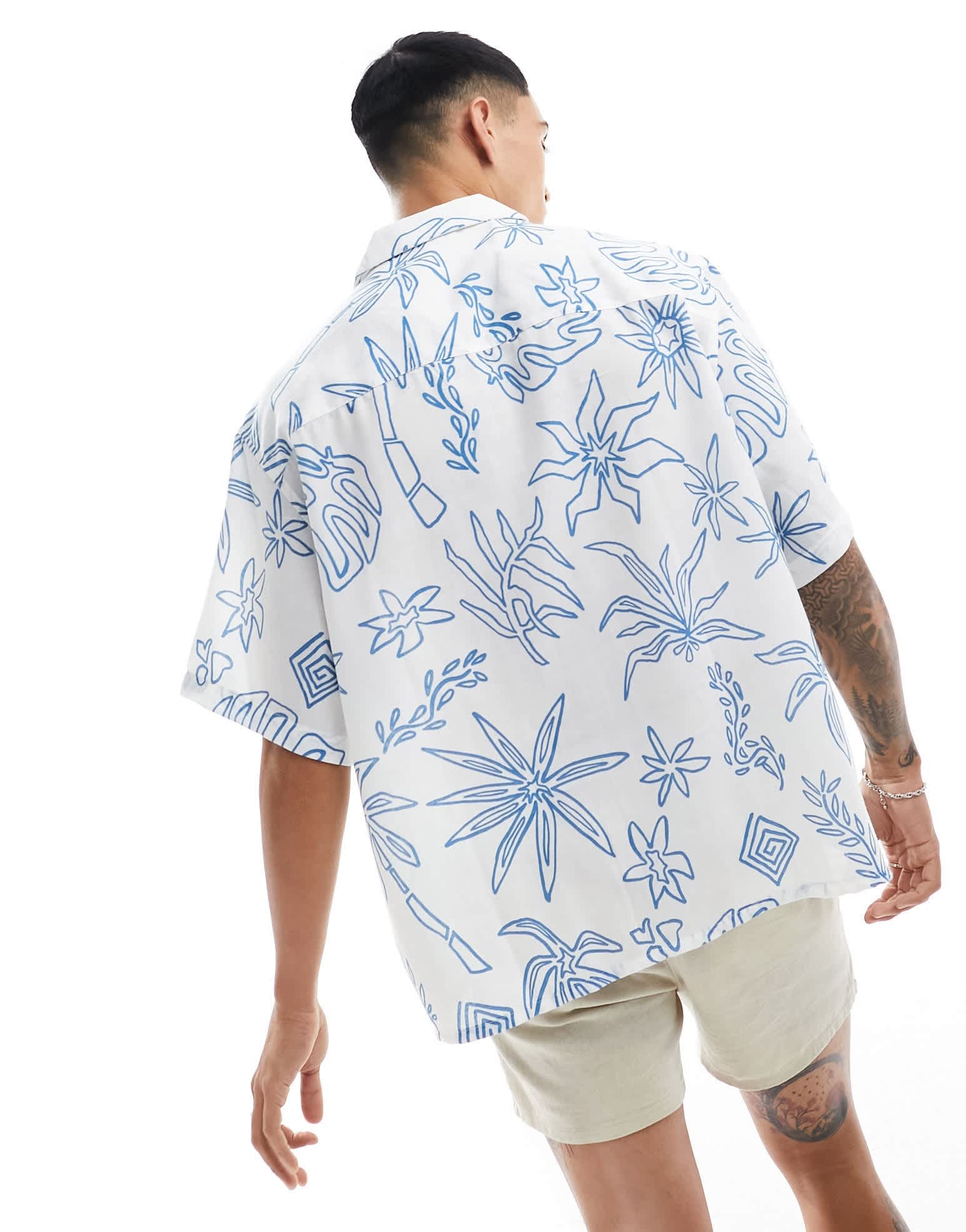 ASOS DESIGN oversized revere shirt in line drawn print - ASOS Sample Sale EU Store