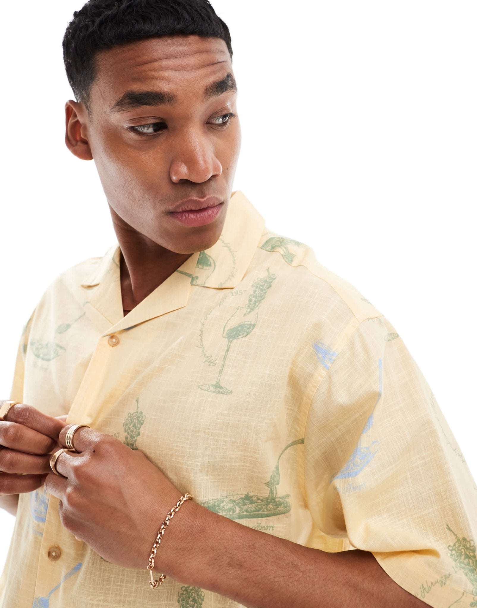 ASOS DESIGN oversized revere shirt with wine and pasta print - ASOS Sample Sale EU Store