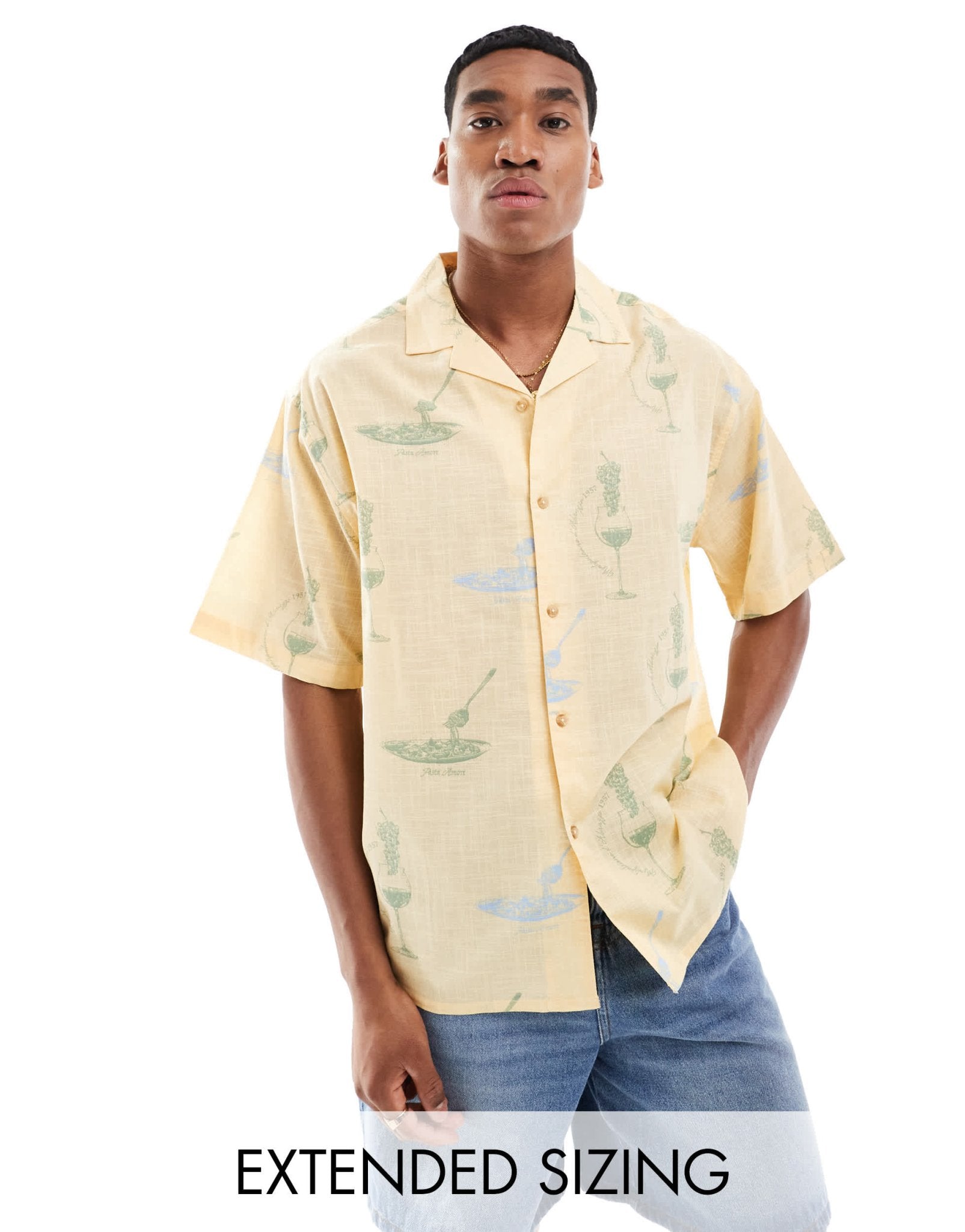 ASOS DESIGN oversized revere shirt with wine and pasta print - ASOS Sample Sale EU Store