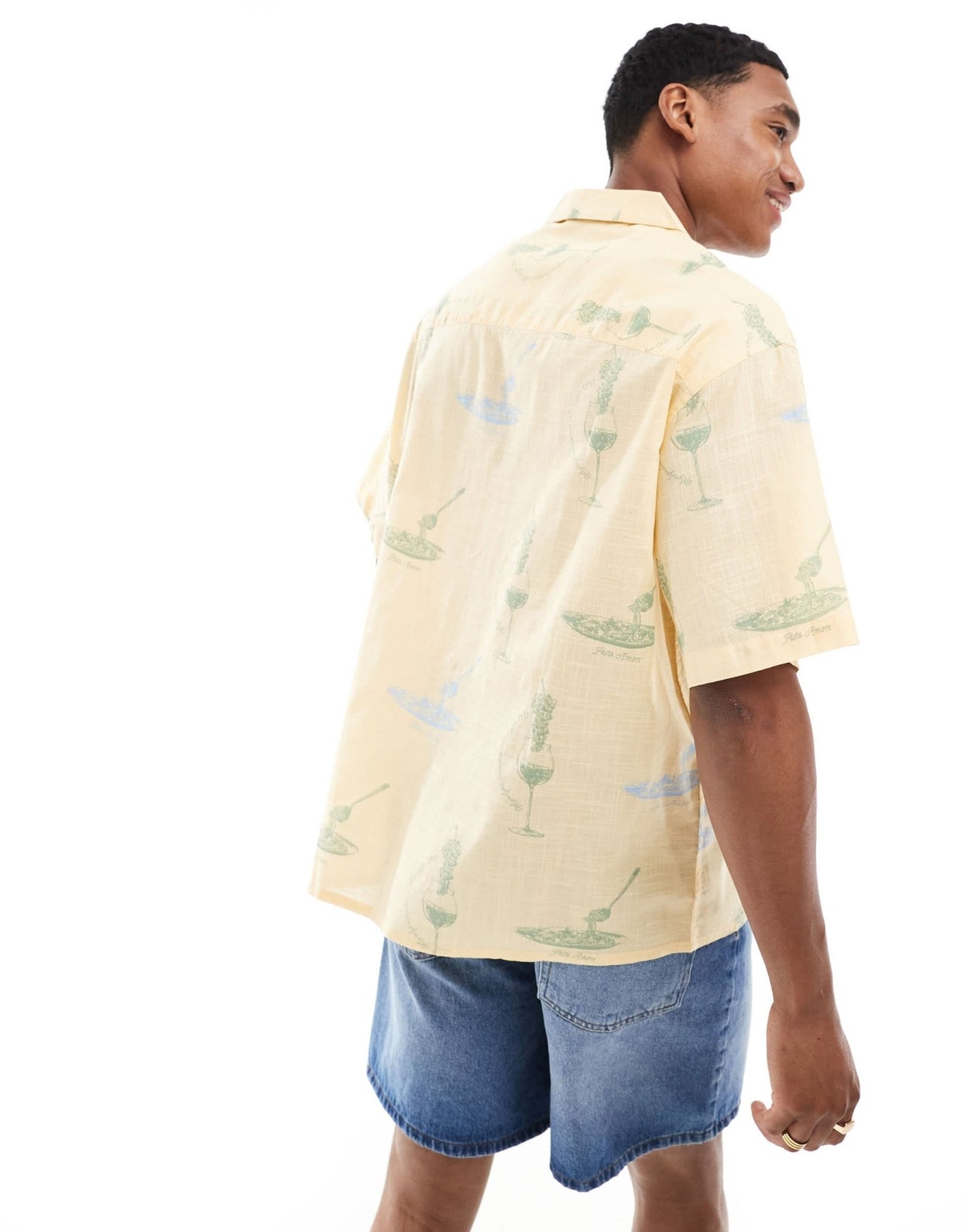 ASOS DESIGN oversized revere shirt with wine and pasta print - ASOS Sample Sale EU Store