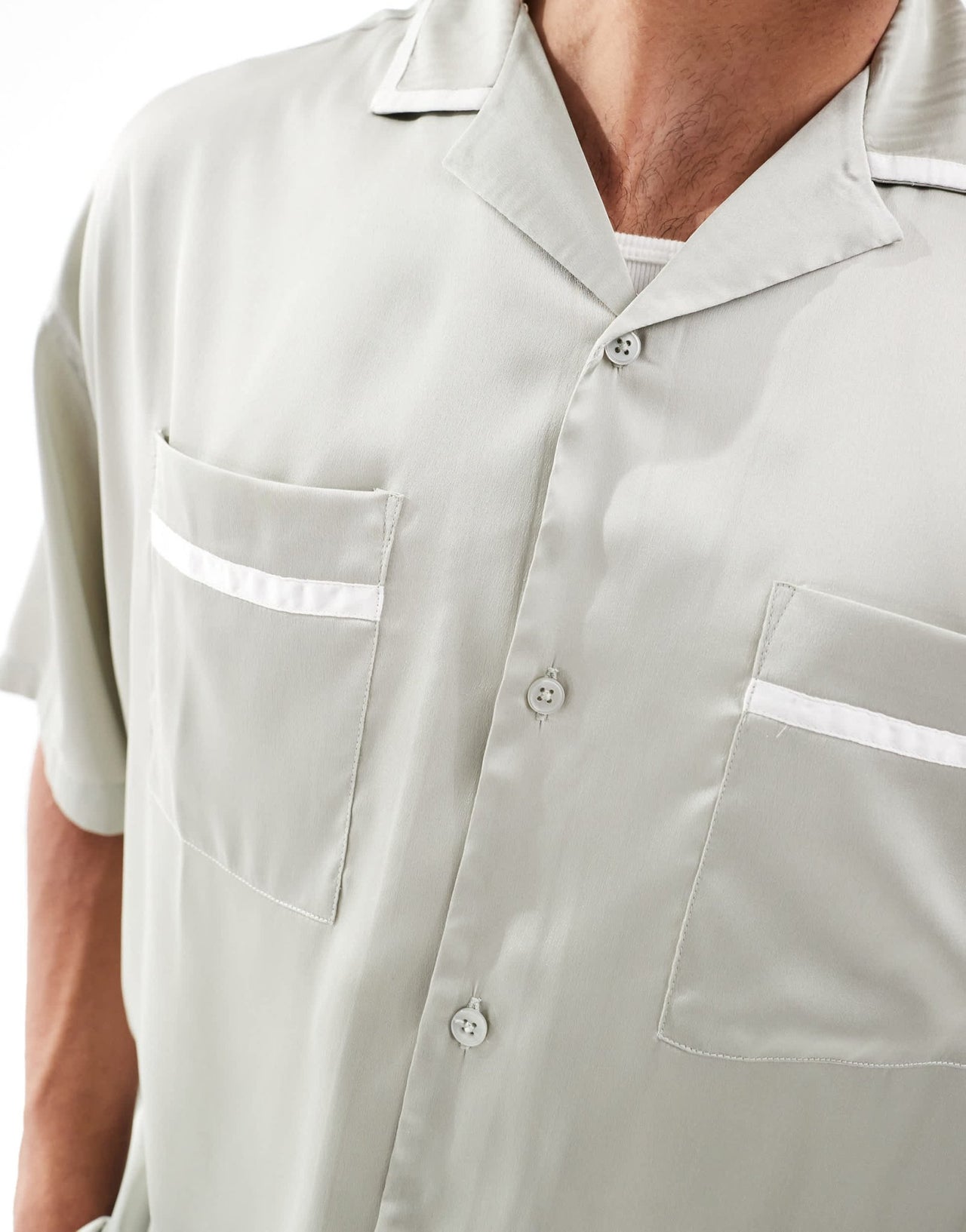 ASOS DESIGN oversized satin shirt with white piping detail in sage green - ASOS Sample Sale EU Store