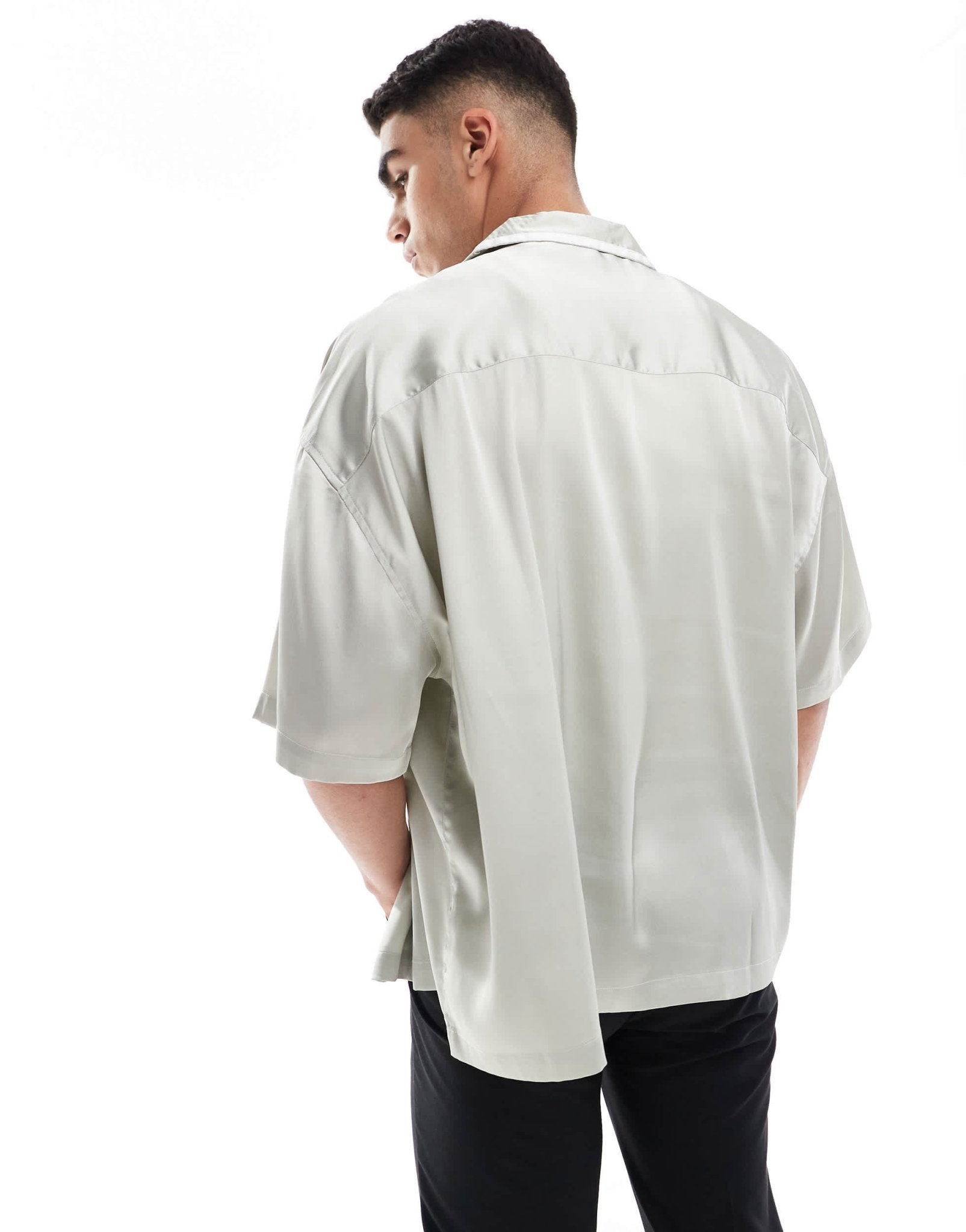 ASOS DESIGN oversized satin shirt with white piping detail in sage green - ASOS Sample Sale EU Store