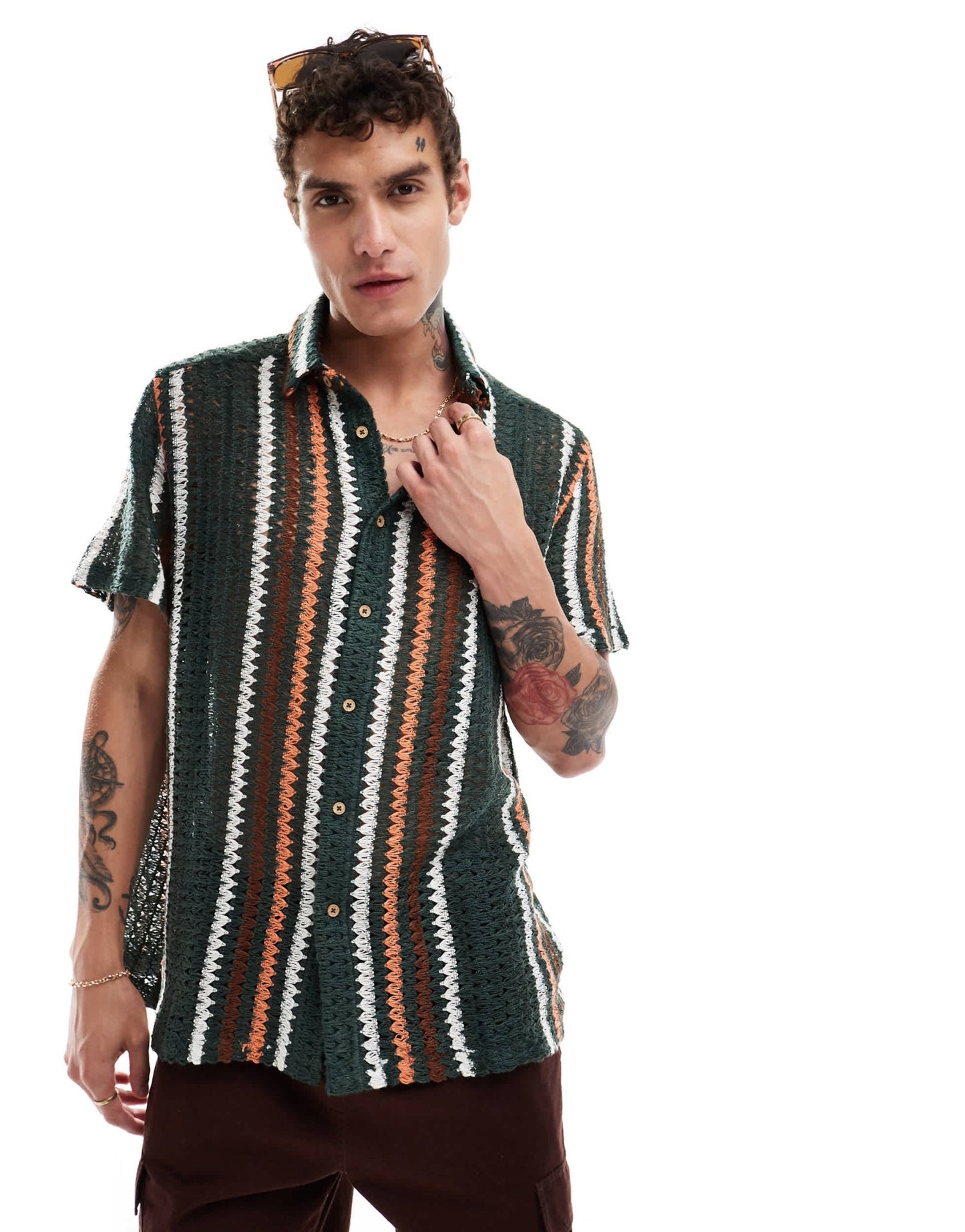 ASOS DESIGN oversized shirt in crochet stripe - DGREEN - ASOS Sample Sale EU Store