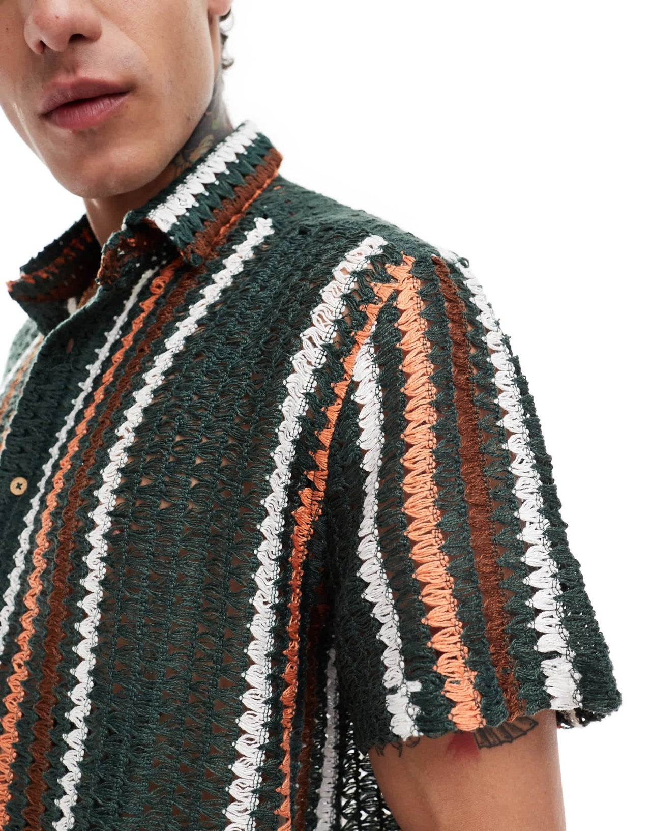 ASOS DESIGN oversized shirt in crochet stripe - DGREEN - ASOS Sample Sale EU Store
