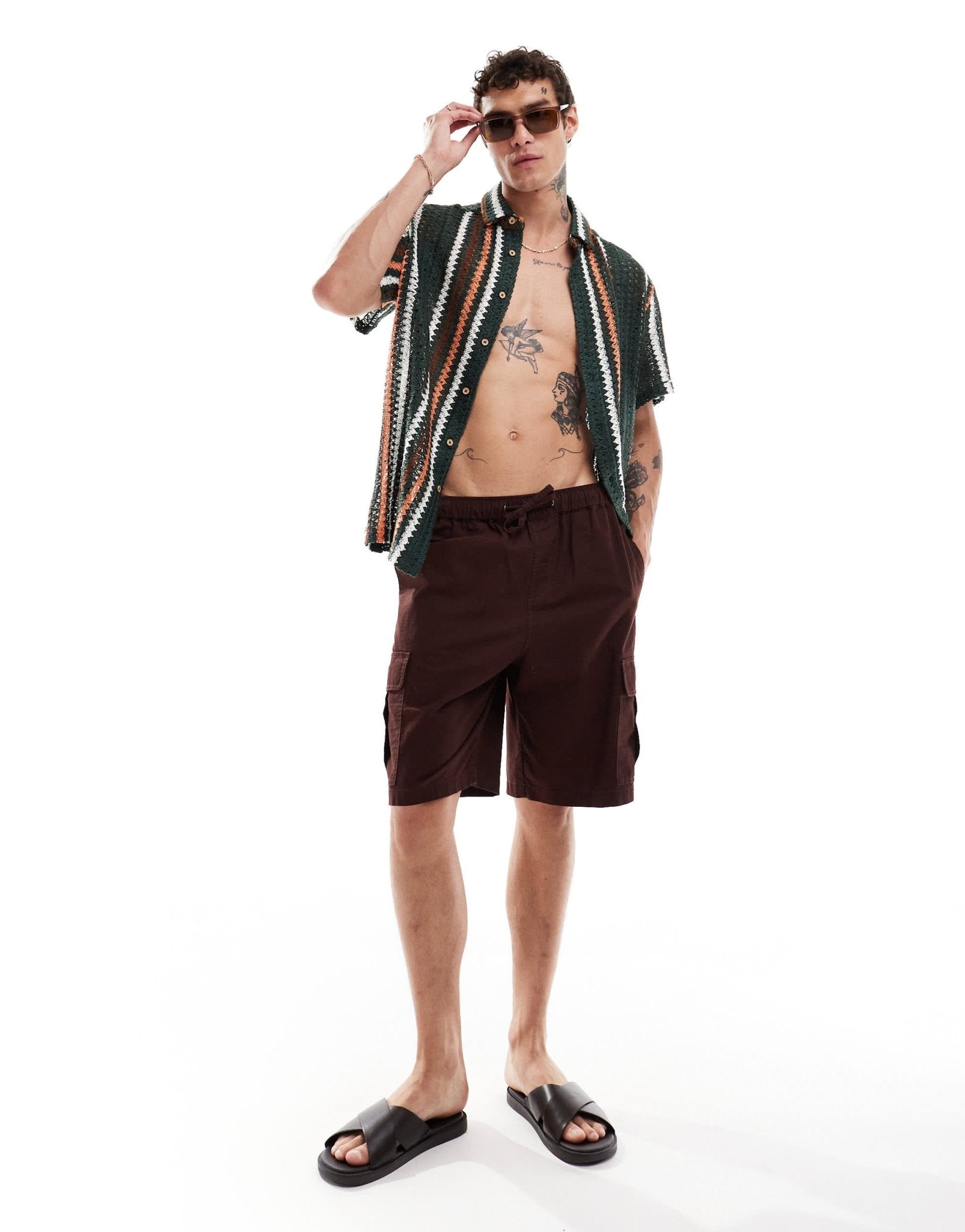 ASOS DESIGN oversized shirt in crochet stripe - DGREEN - ASOS Sample Sale EU Store