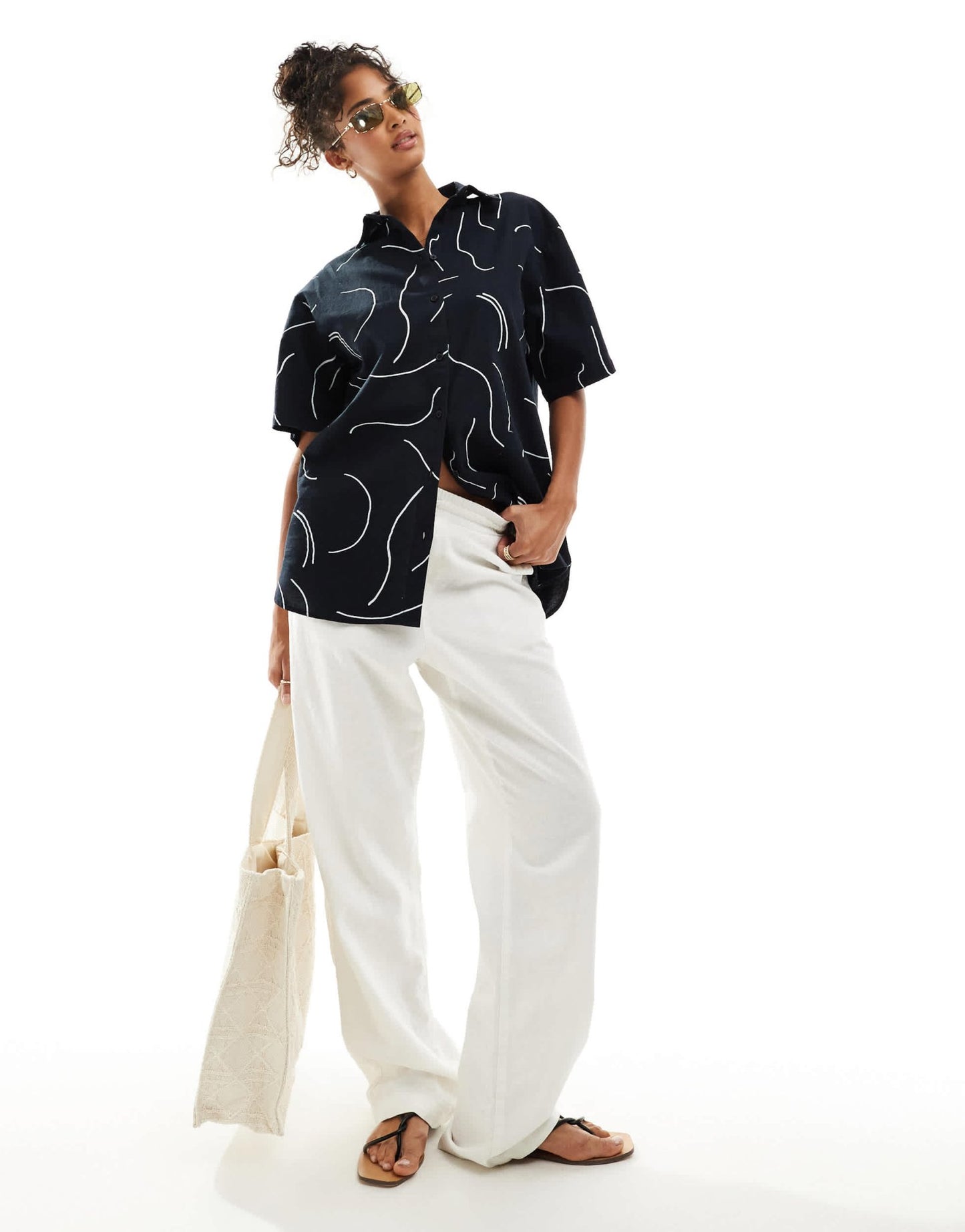 ASOS DESIGN oversized shirt with linen in mono print co - ord - ASOS Sample Sale EU Store