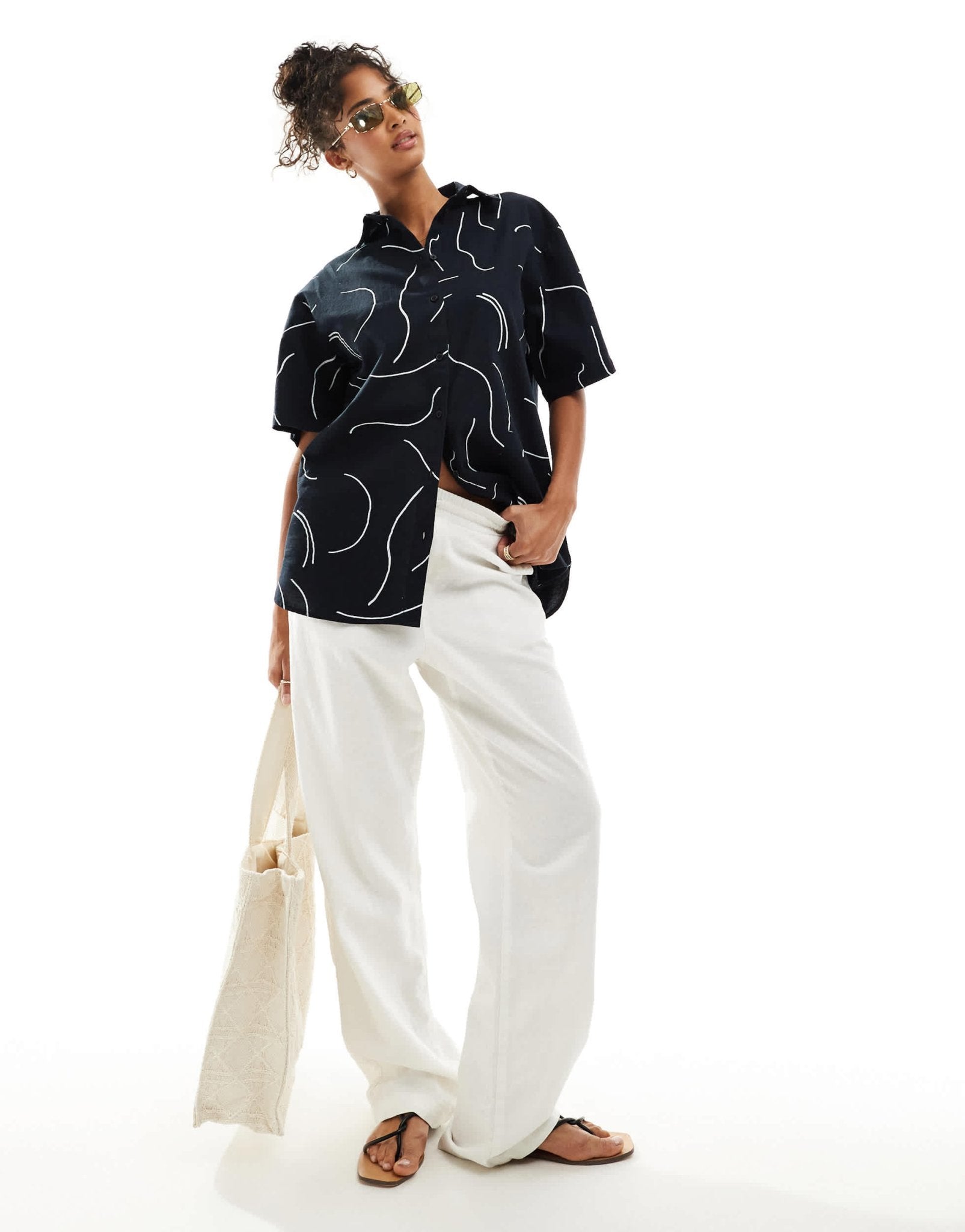 ASOS DESIGN oversized shirt with linen in mono print co - ord - ASOS Sample Sale EU Store