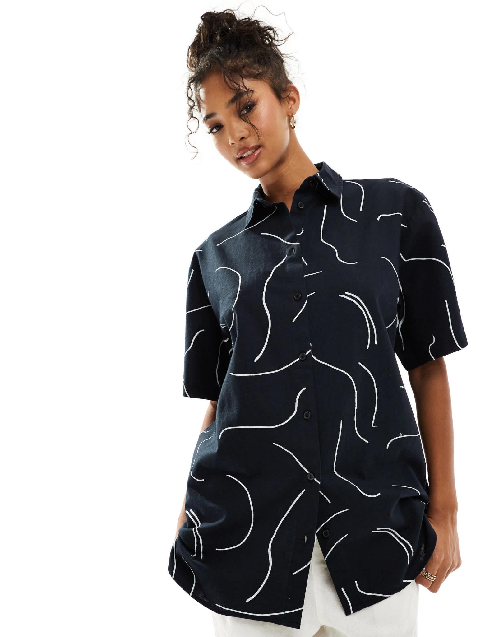 ASOS DESIGN oversized shirt with linen in mono print co - ord - ASOS Sample Sale EU Store