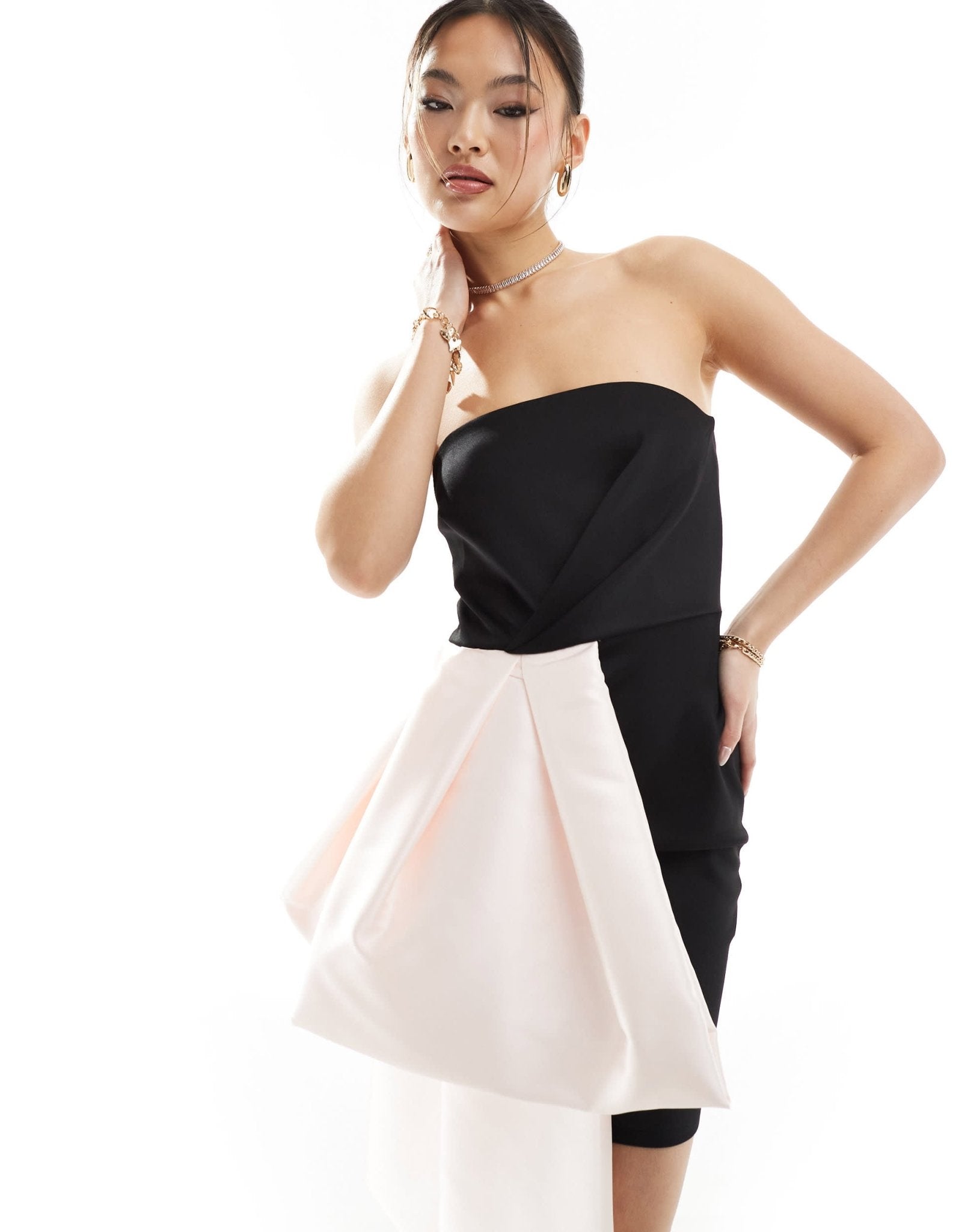 ASOS DESIGN oversized structured bow mini dress in black and baby pink - ASOS Sample Sale EU Store