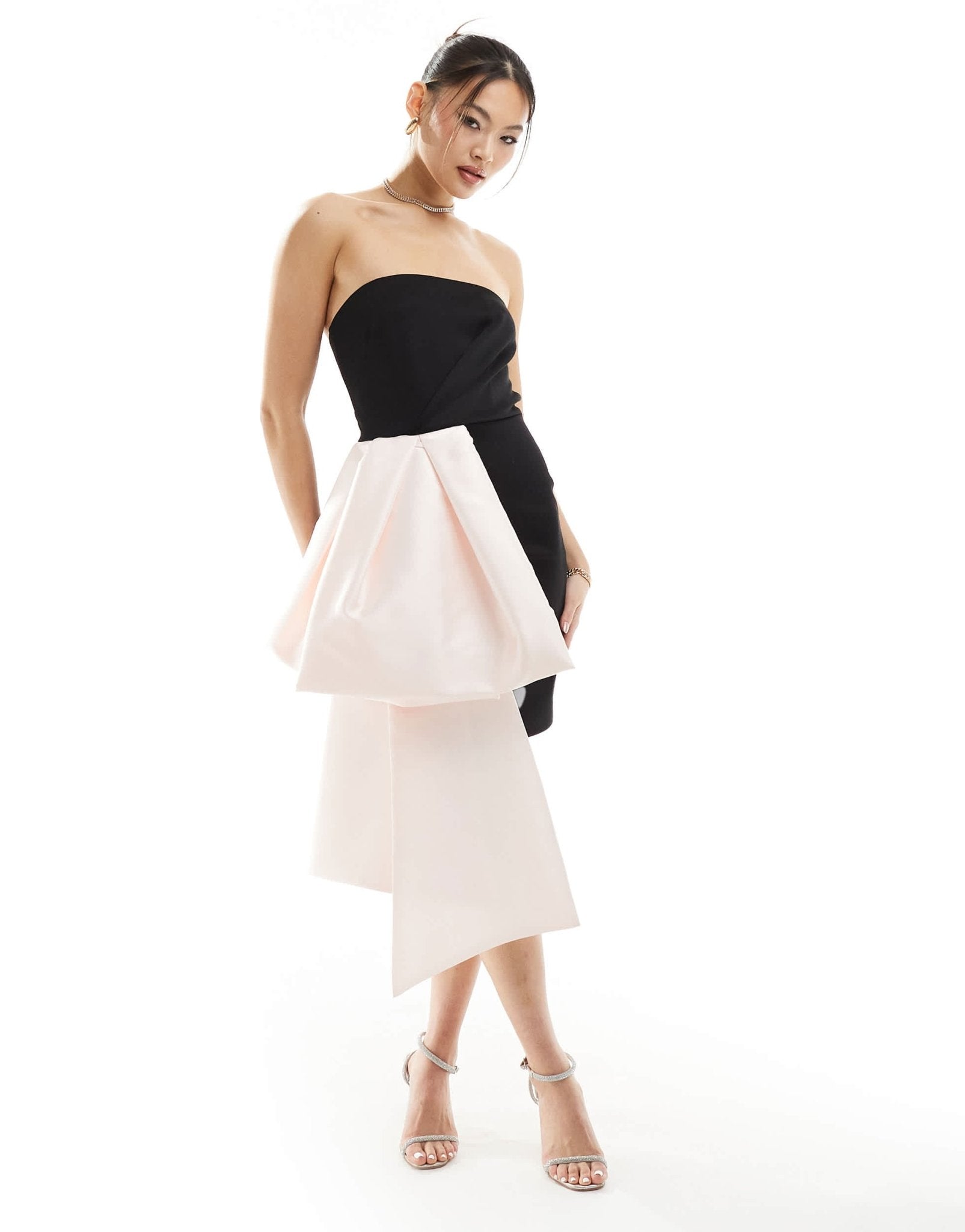 ASOS DESIGN oversized structured bow mini dress in black and baby pink - ASOS Sample Sale EU Store
