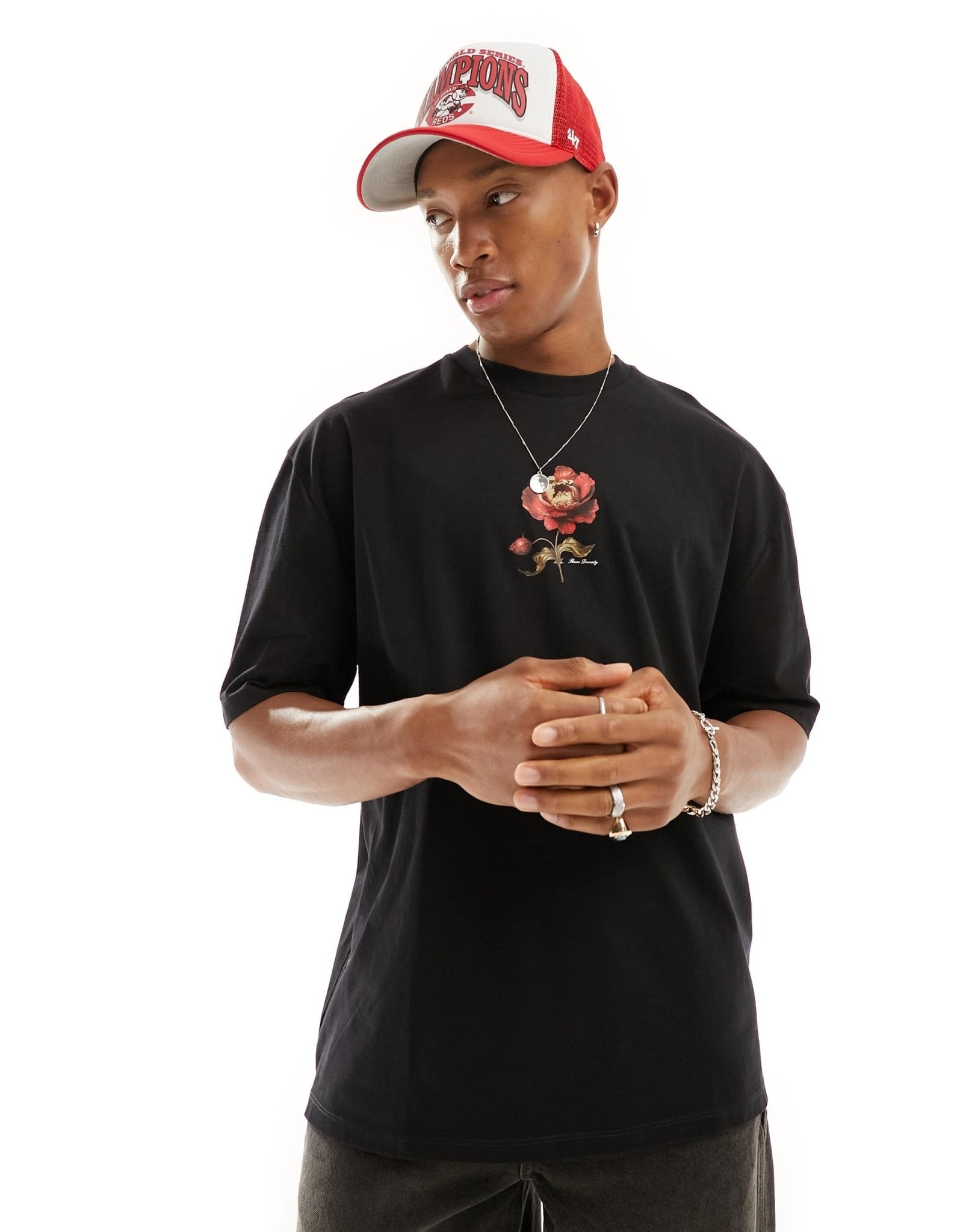 ASOS DESIGN oversized t-shirt in black with rose chest print - ASOS Sample Sale EU Store