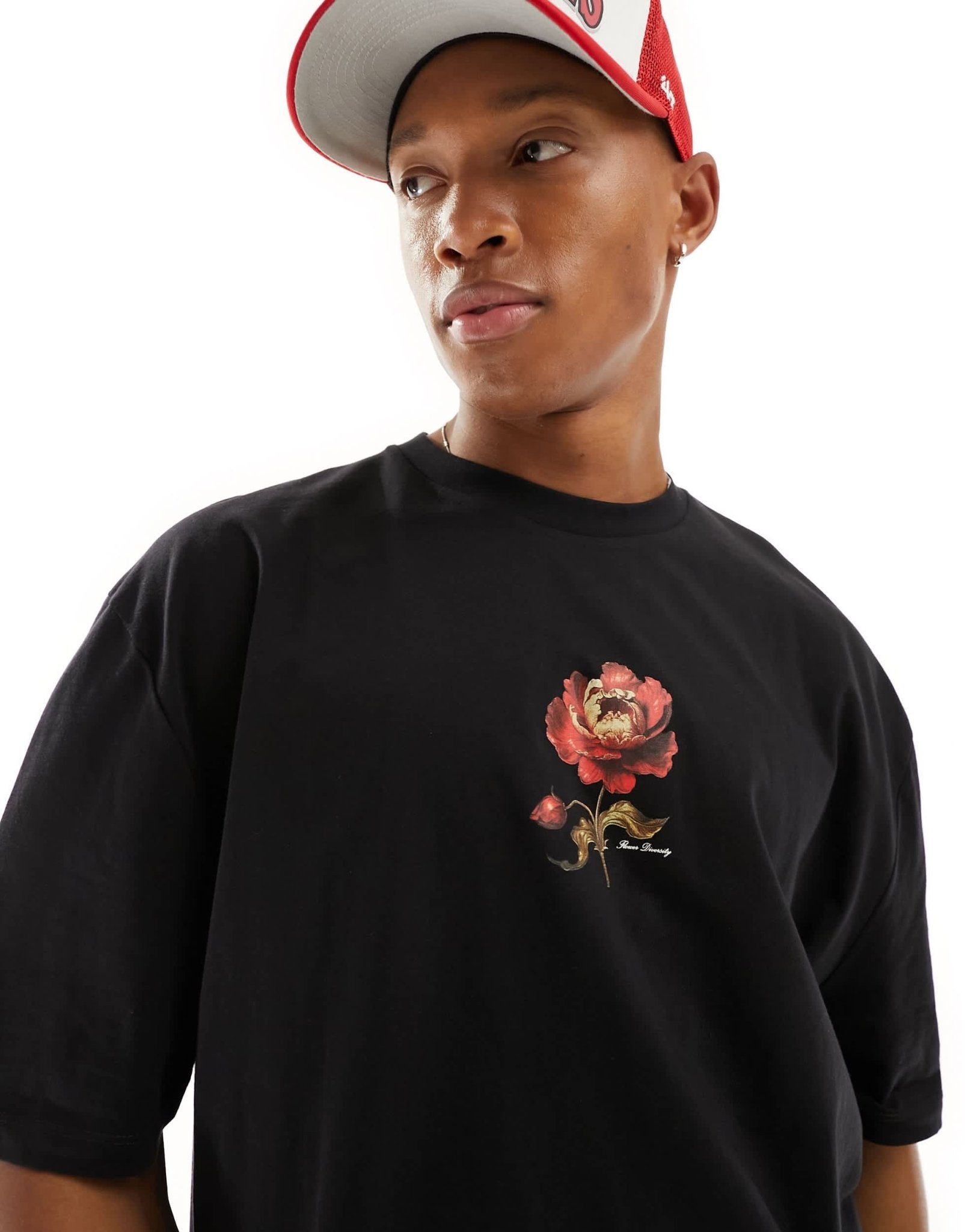 ASOS DESIGN oversized t-shirt in black with rose chest print - ASOS Sample Sale EU Store