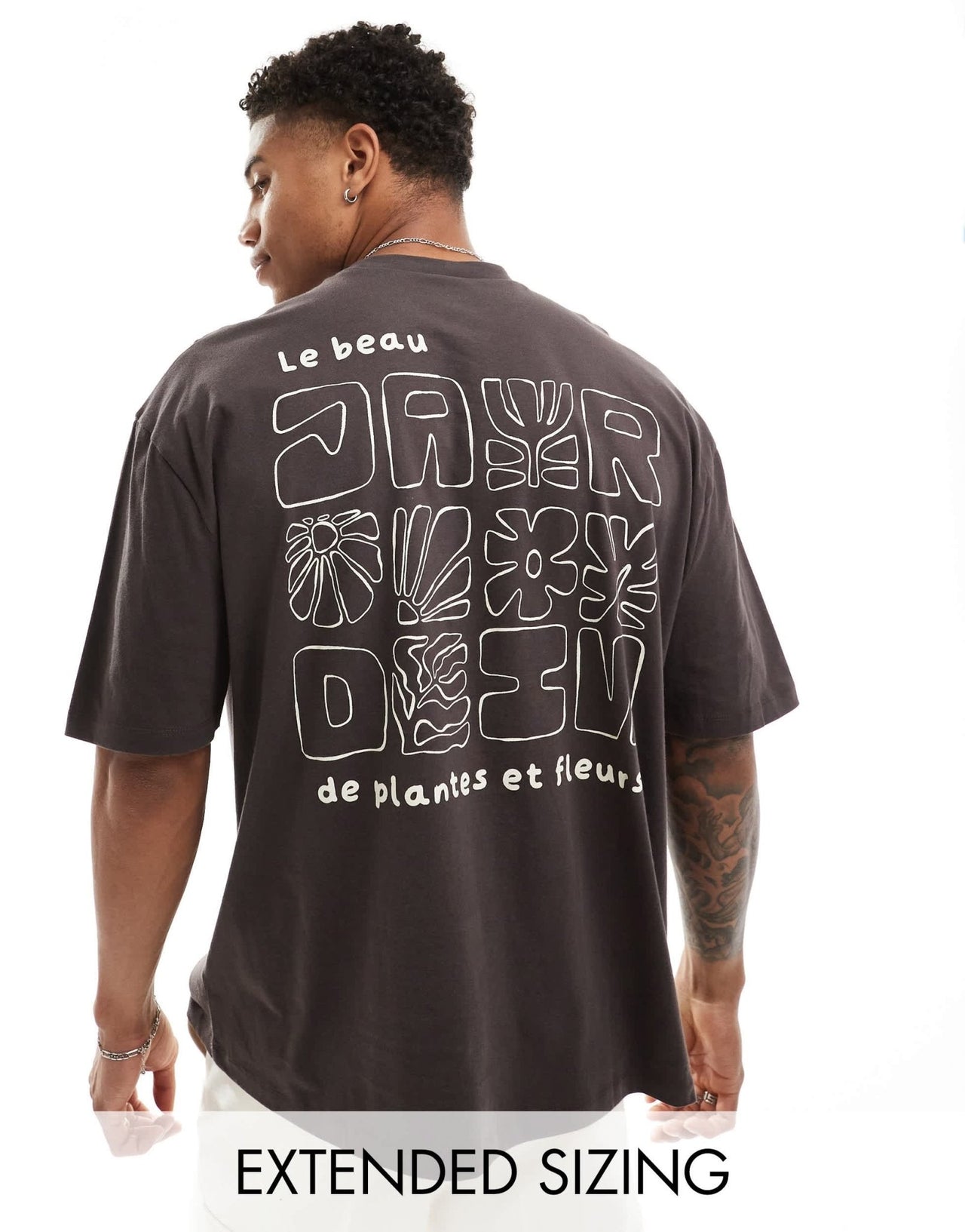 ASOS DESIGN oversized t-shirt in brown with floral text back print - ASOS Sample Sale EU Store