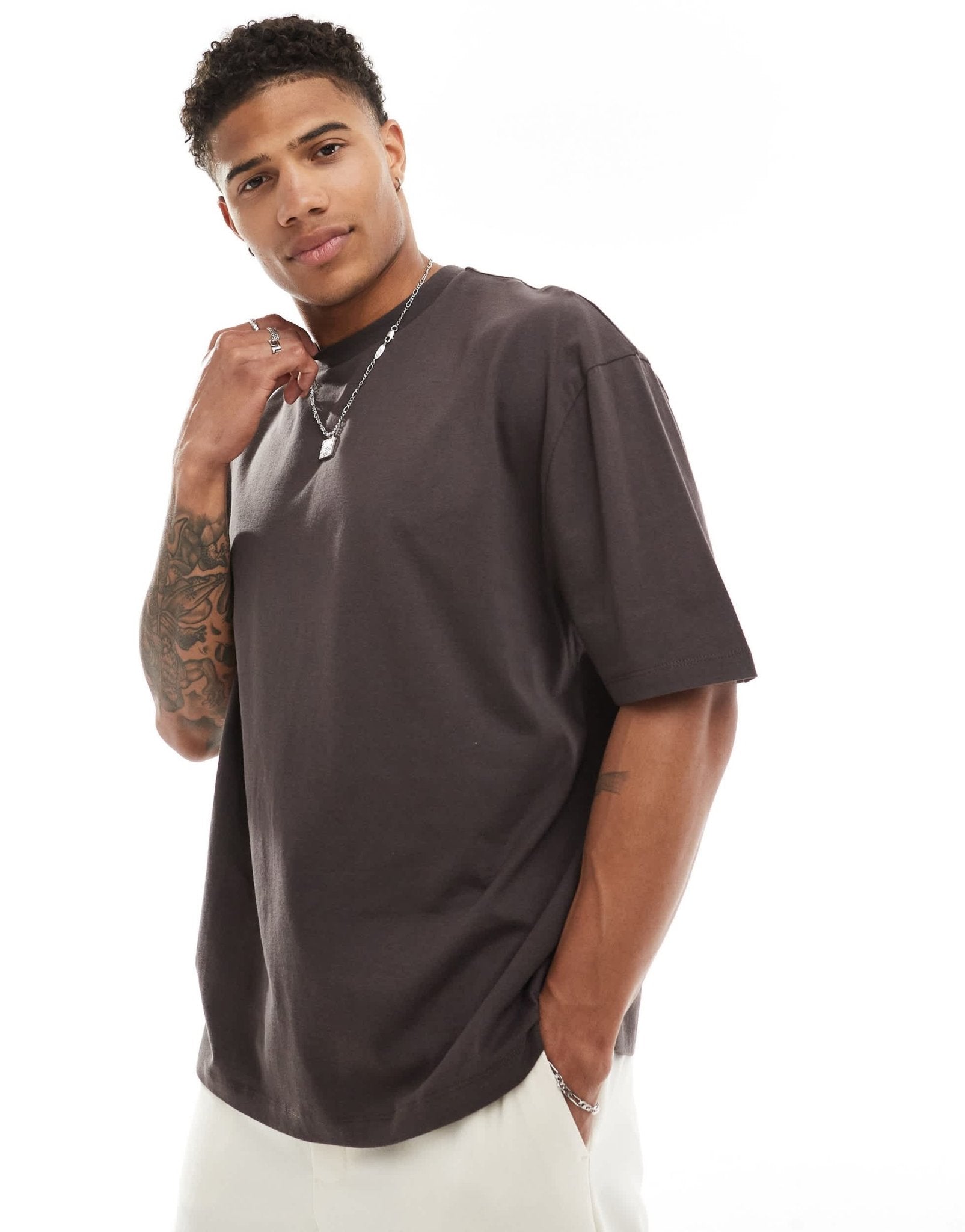ASOS DESIGN oversized t-shirt in brown with floral text back print - ASOS Sample Sale EU Store
