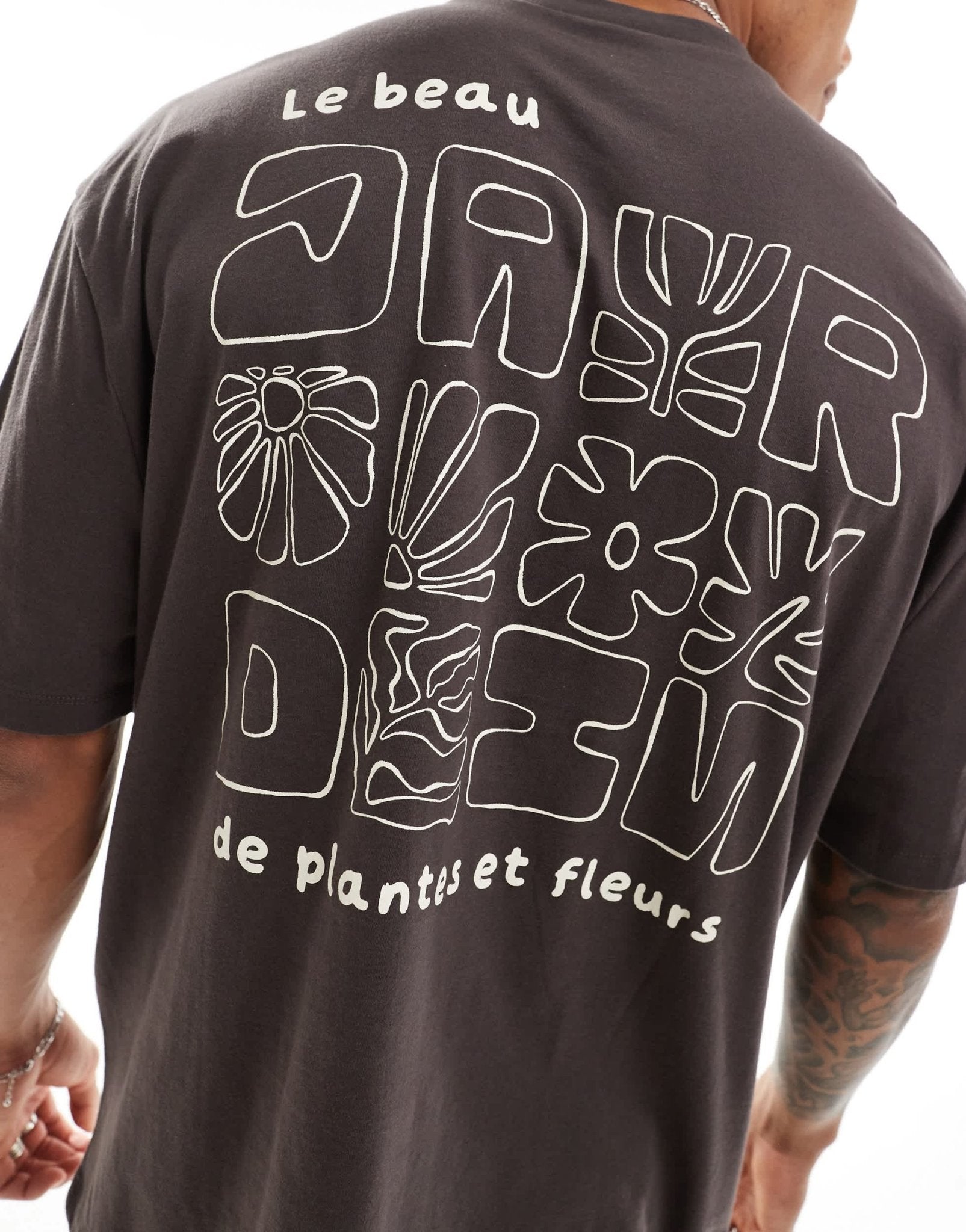 ASOS DESIGN oversized t-shirt in brown with floral text back print - ASOS Sample Sale EU Store