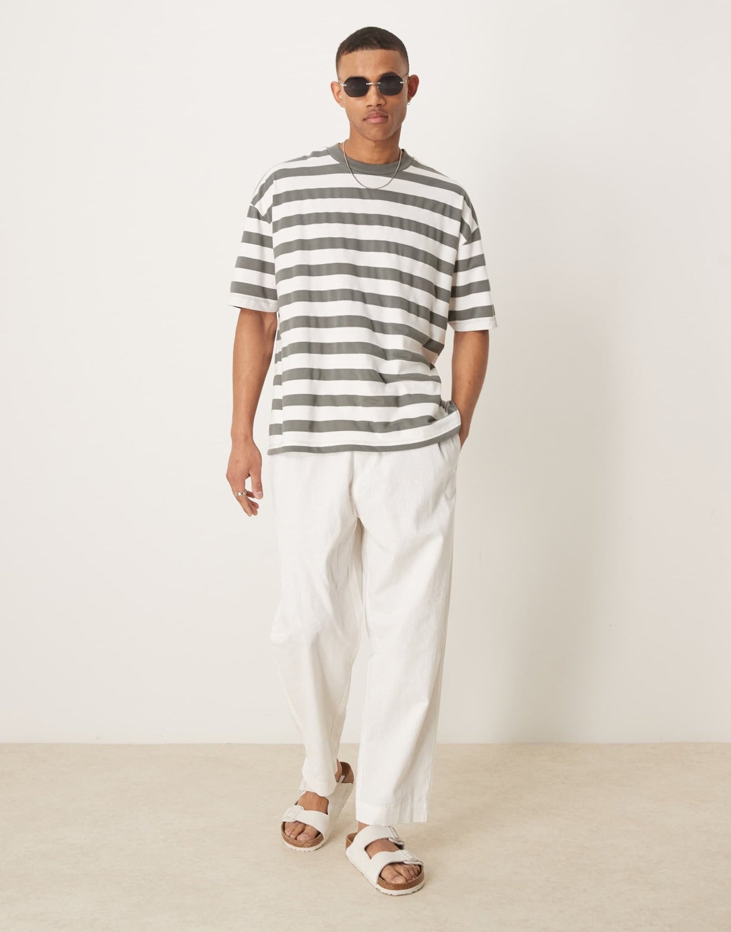 ASOS DESIGN oversized t-shirt in khaki and white stripe - ASOS Sample Sale EU Store