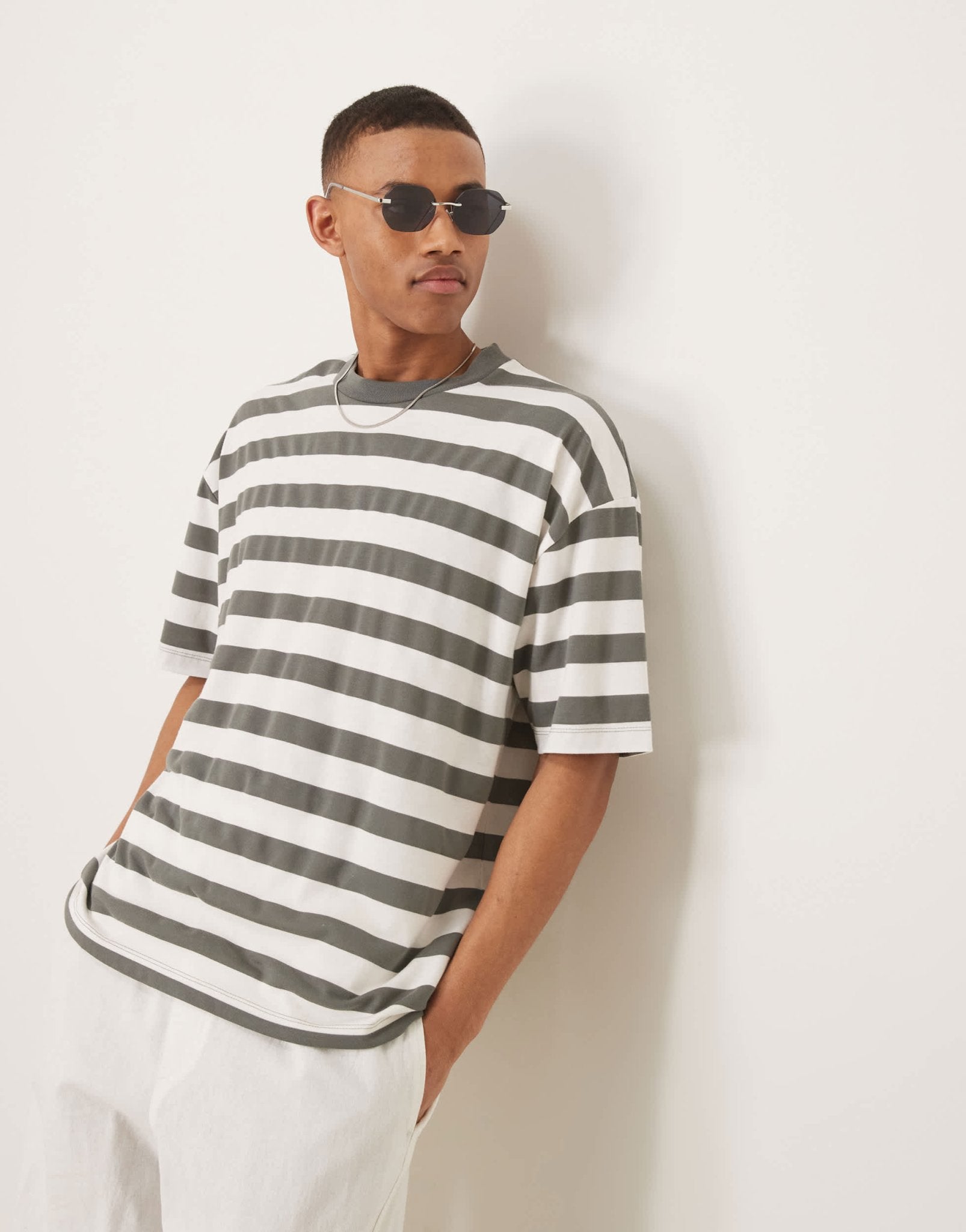 ASOS DESIGN oversized t-shirt in khaki and white stripe - ASOS Sample Sale EU Store