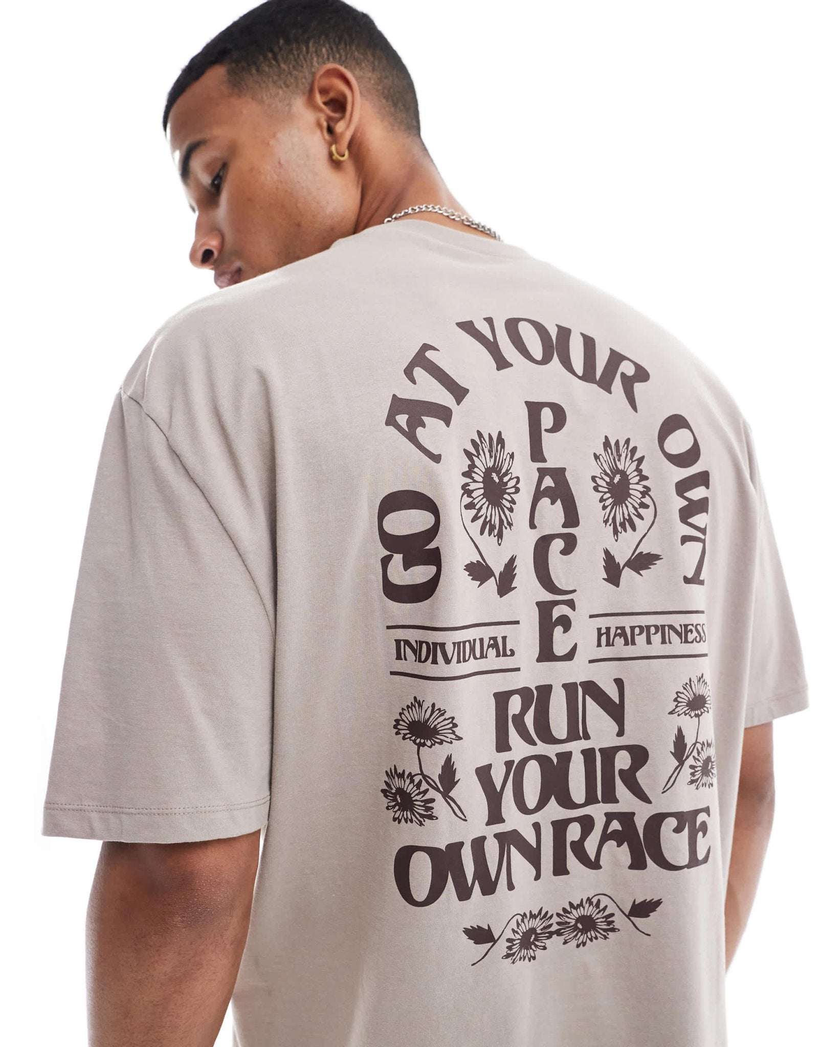 ASOS DESIGN oversized t-shirt in light brown with floral text back print - ASOS Sample Sale EU Store