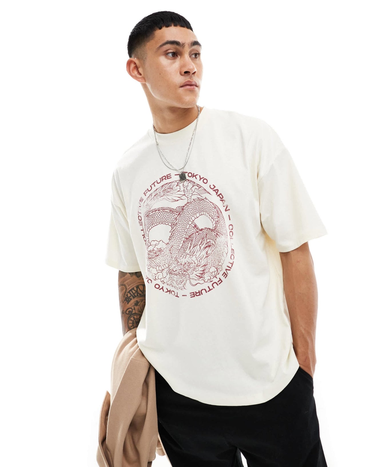 ASOS DESIGN oversized t-shirt in off white with dragon souvenir front print - ASOS Sample Sale EU Store